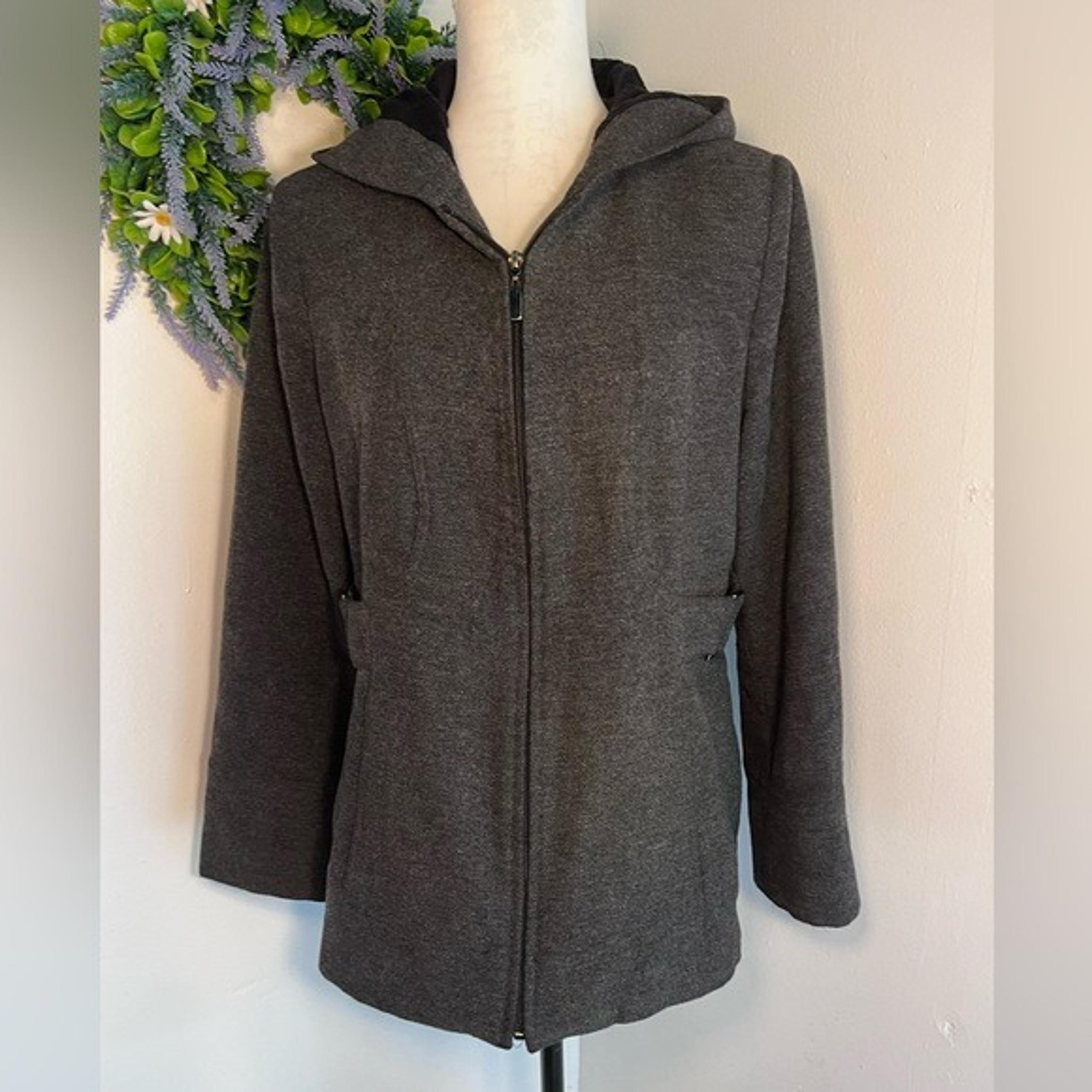 Croft and Barrow,M, longsleeve,hooded, pocketed wool blend,zip charcoal peacoat