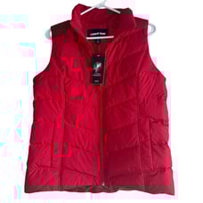 NWT Lands End Womens Red Puffer Down Vest Sz S Full Zip 600 Hyper Dry Red