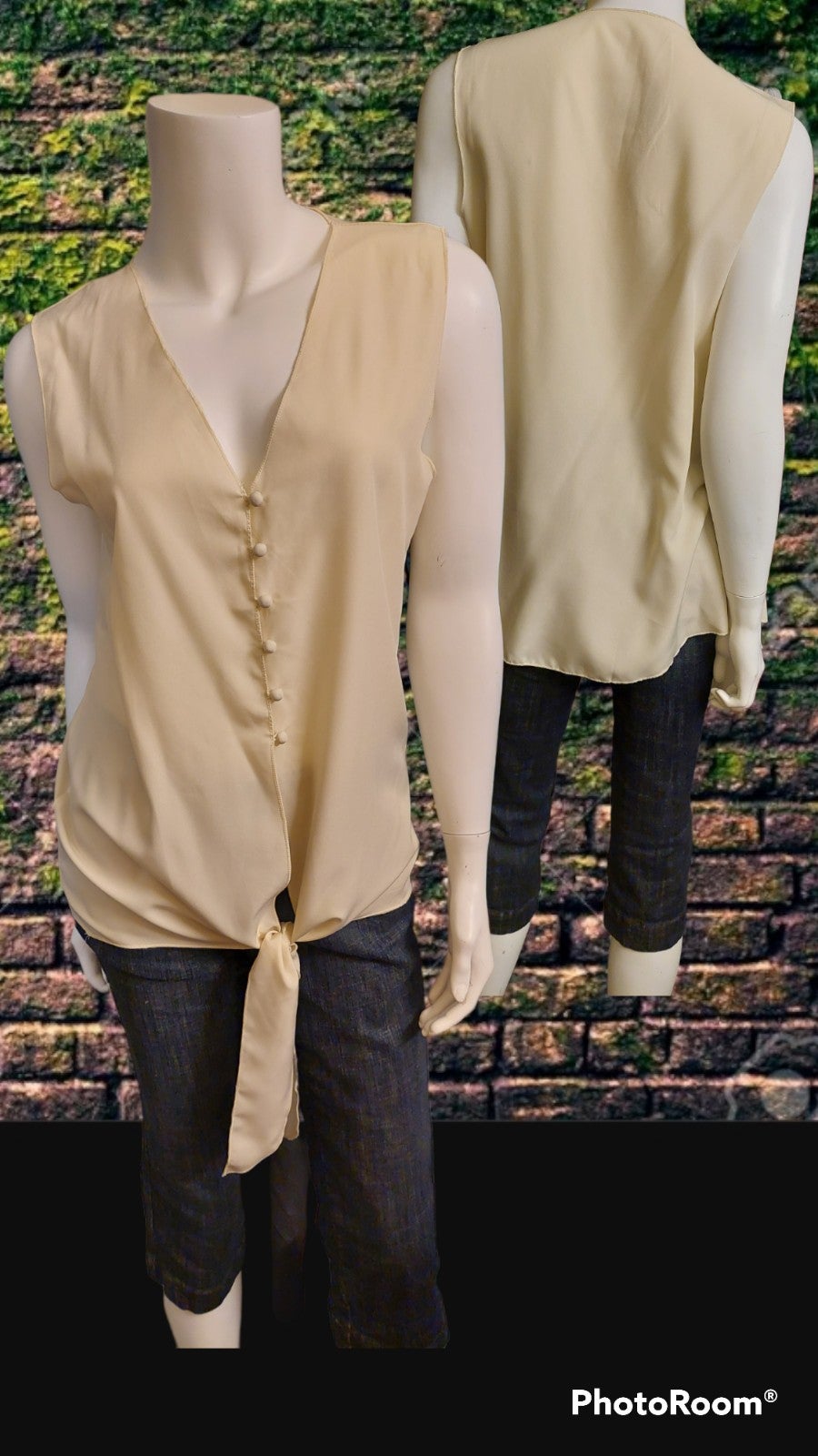 Vintage tie front satin silky sleeveless Victorian tank top women's small medium