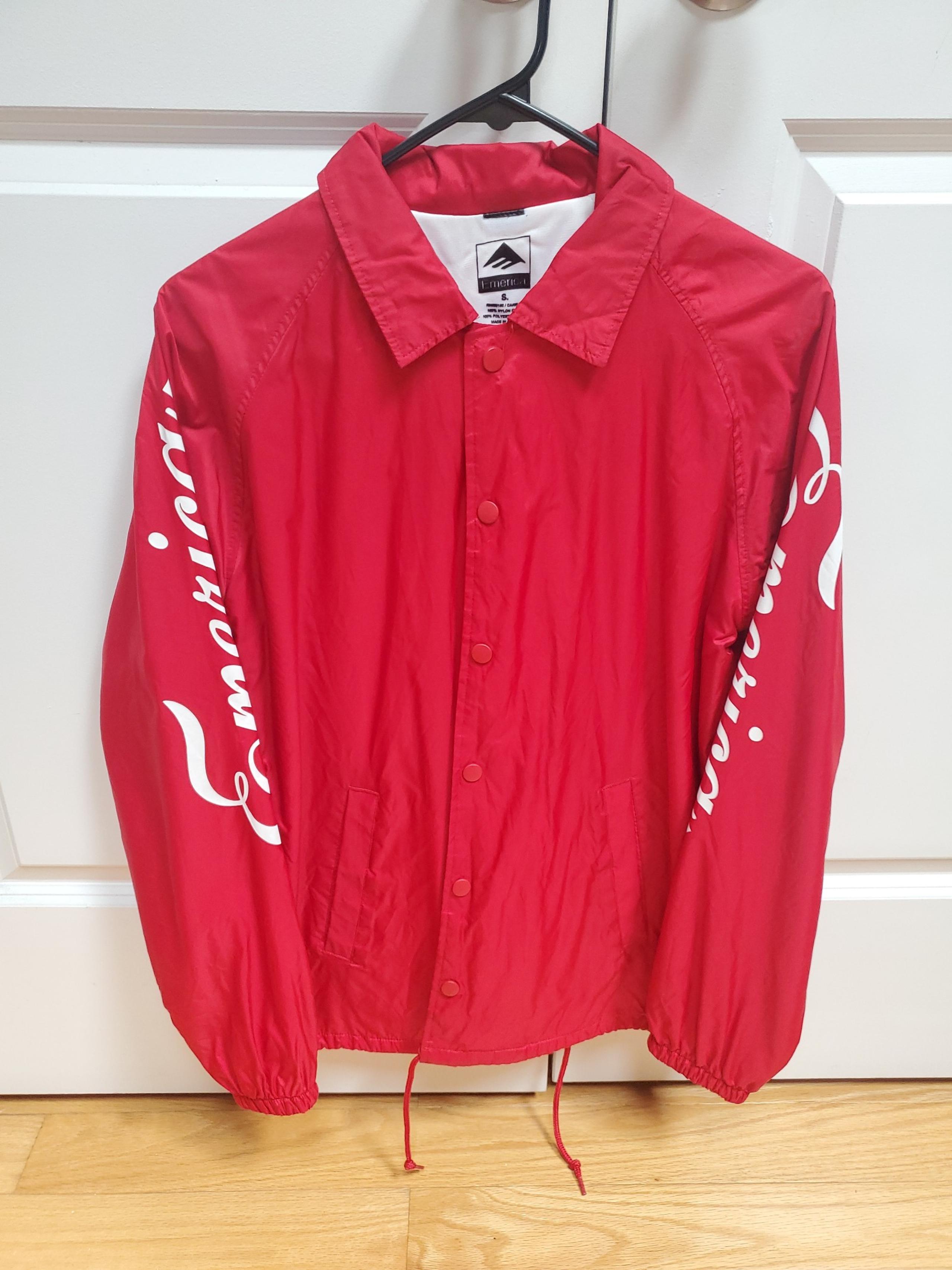 Emerica Red Small Button Up Windbreaker With Sleeve Logo Graphic Skateboard