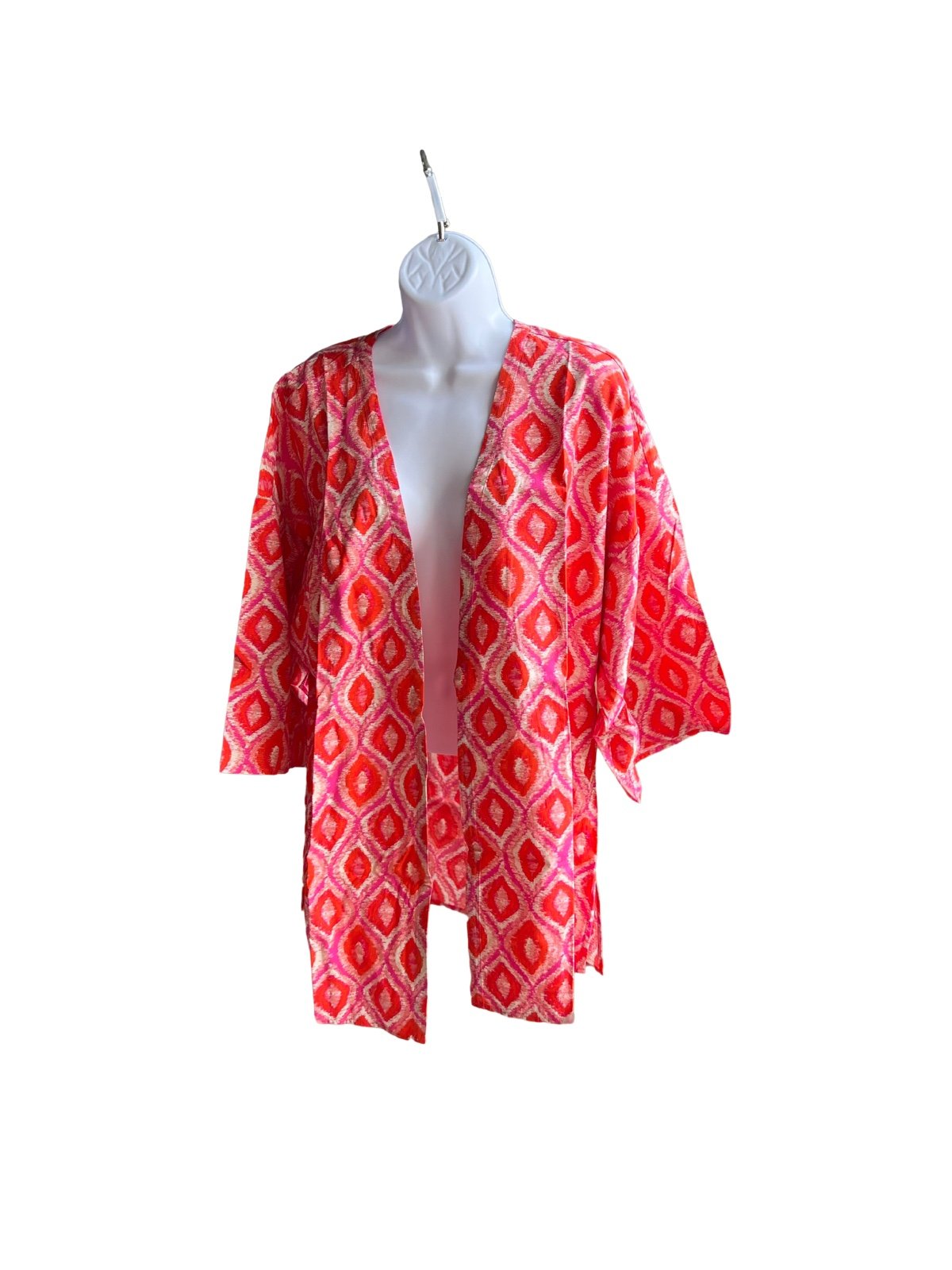 AmberNoon II by Dr. Erum Ilyas Woven Open-Front Jacket Pink Multi L New