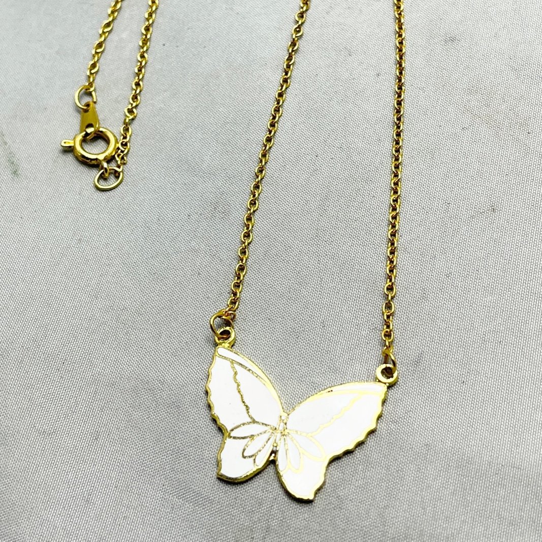 Vintage White Enamel Butterfly Necklace