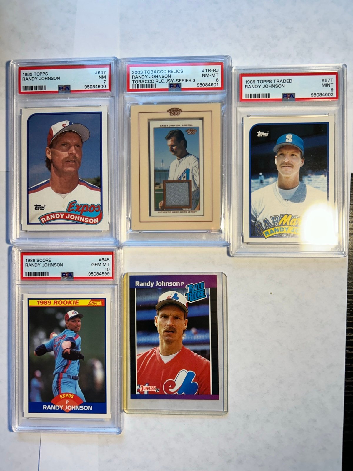 5 Randy Johnson Rookie Cards 4 Graded and 1 Ungraded - *Patch Jersey