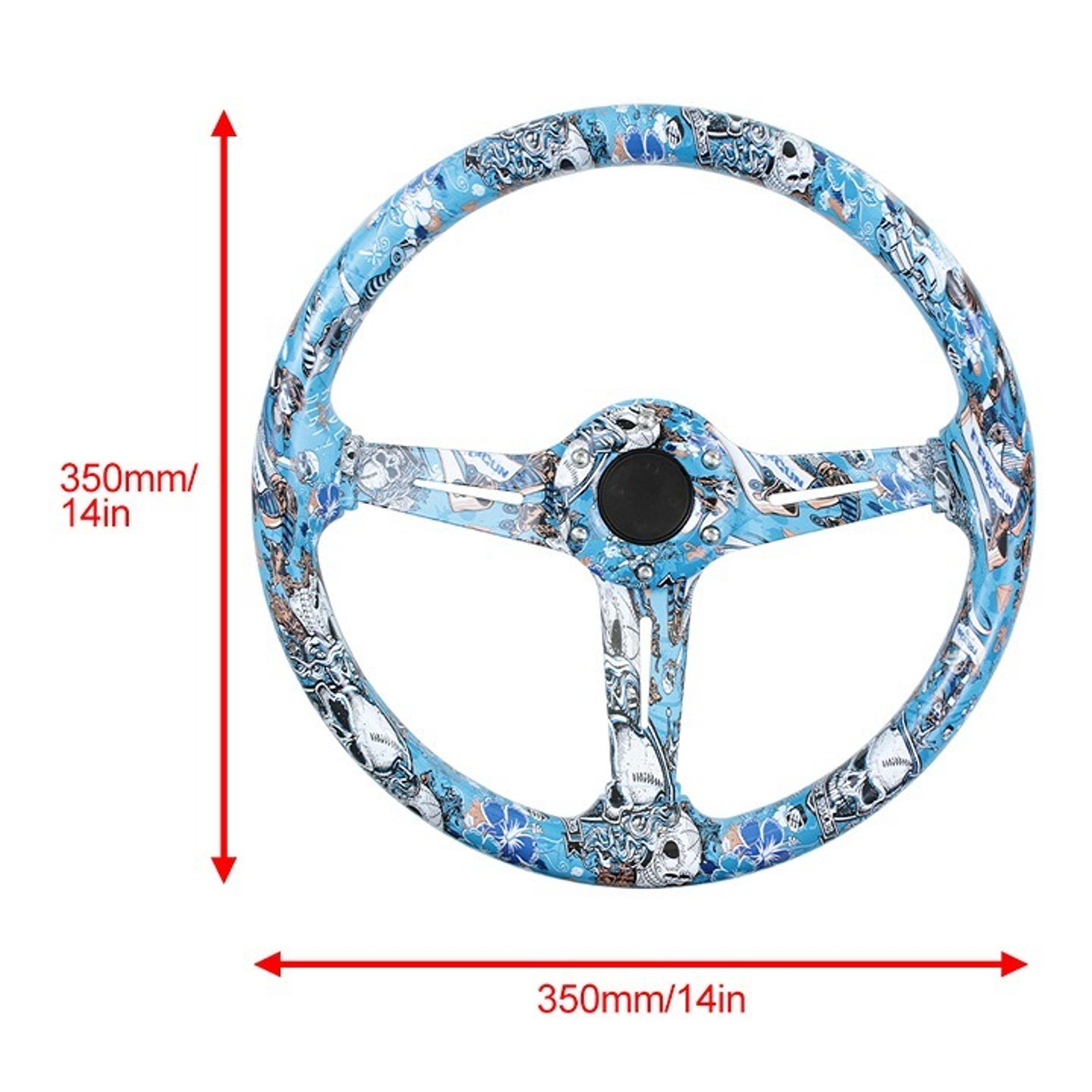 NEW JDM UNIVERSAL 350MM SKULL Style Acrylic Deep Dish 6 Holes Steering Wheel
