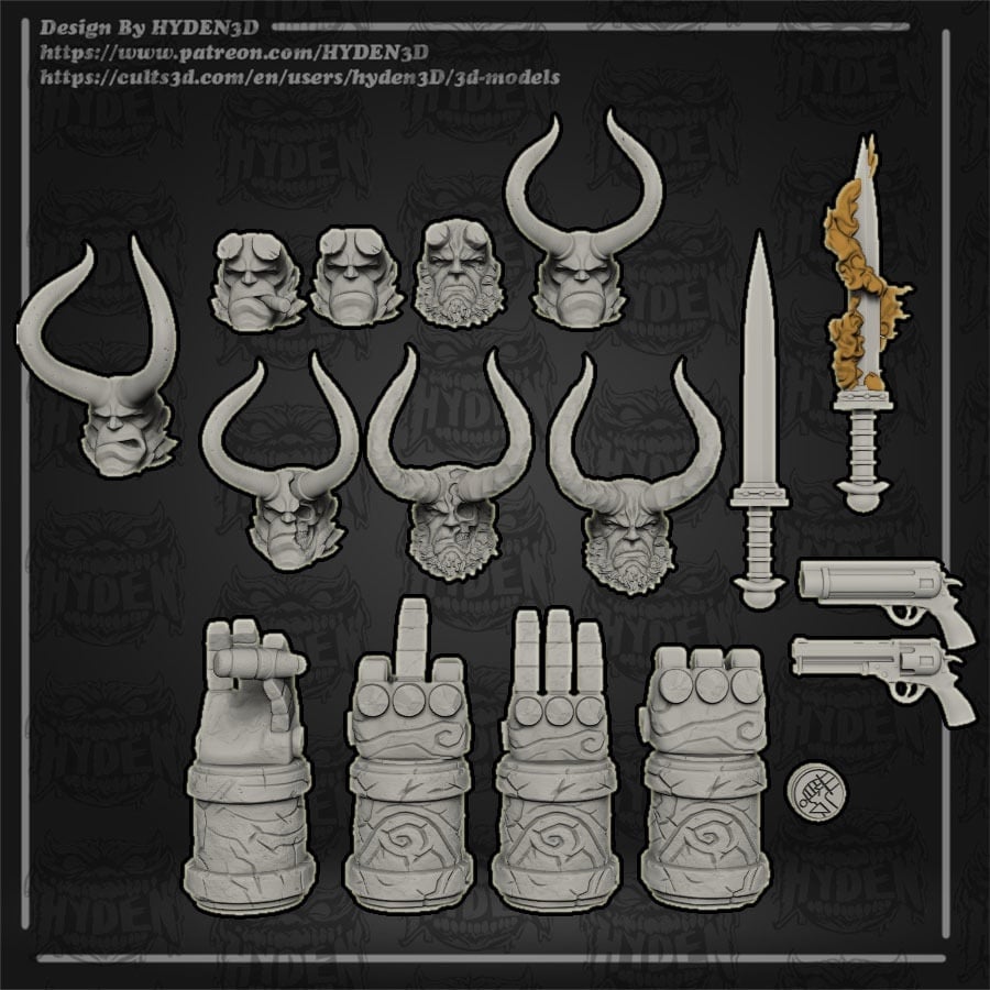 1/12 unpainted Hellboy headsculpts an accessories for muff toys Adam an more