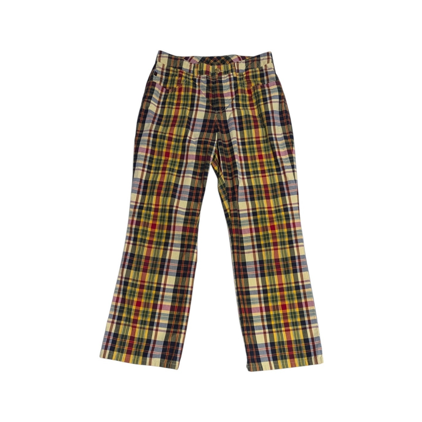 Vintage Y2K Ralph Lauren Plaid Trousers Pants Yellow Blue Womens 4 Preppy Work