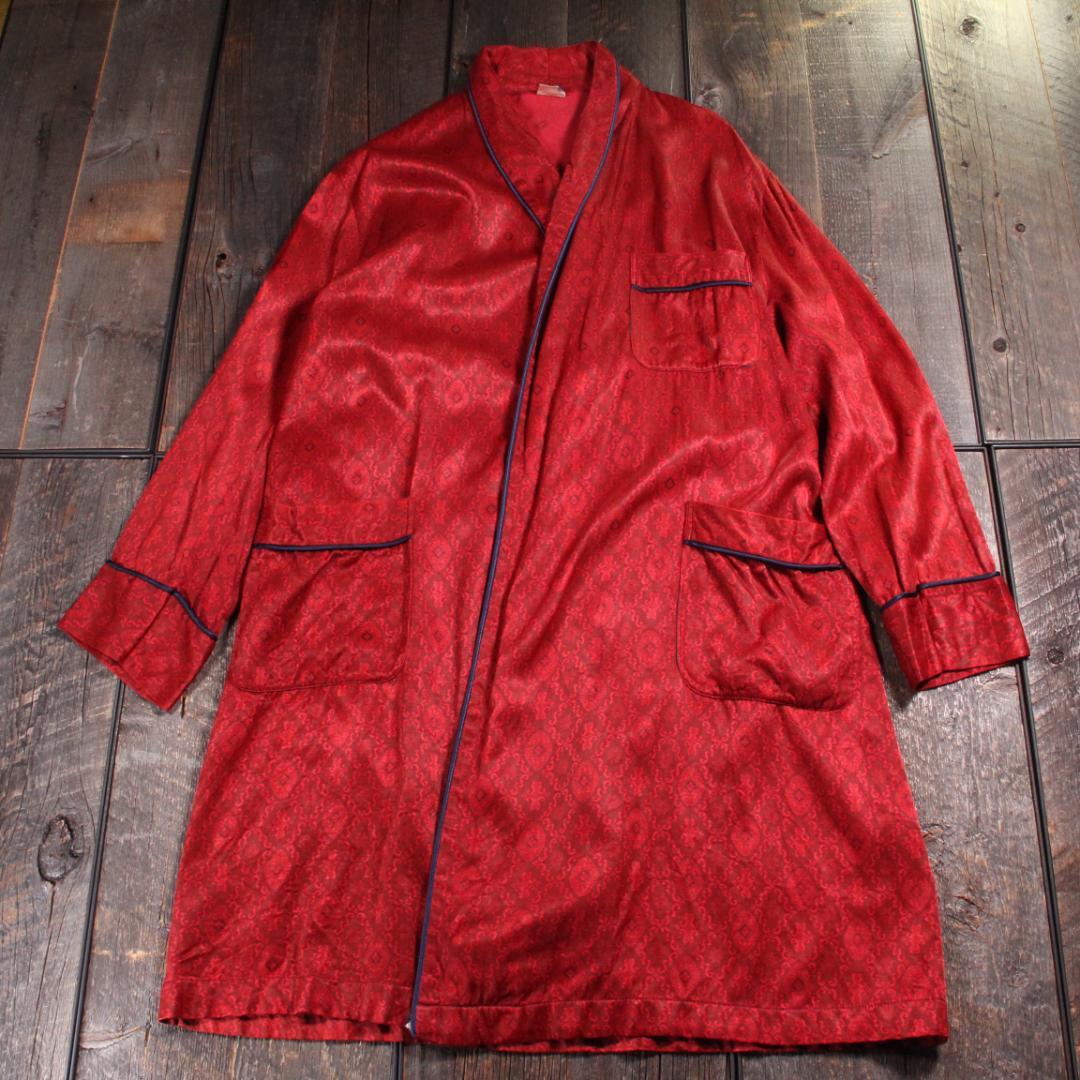 Vintage Printed Gown, Euro Vintage Long Coat, Glossy, Burgundy, L, Unique Style
