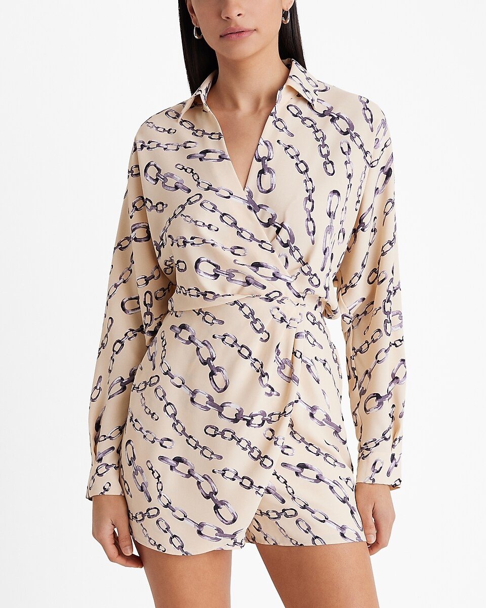 Express Chain Printed Deep V Romper