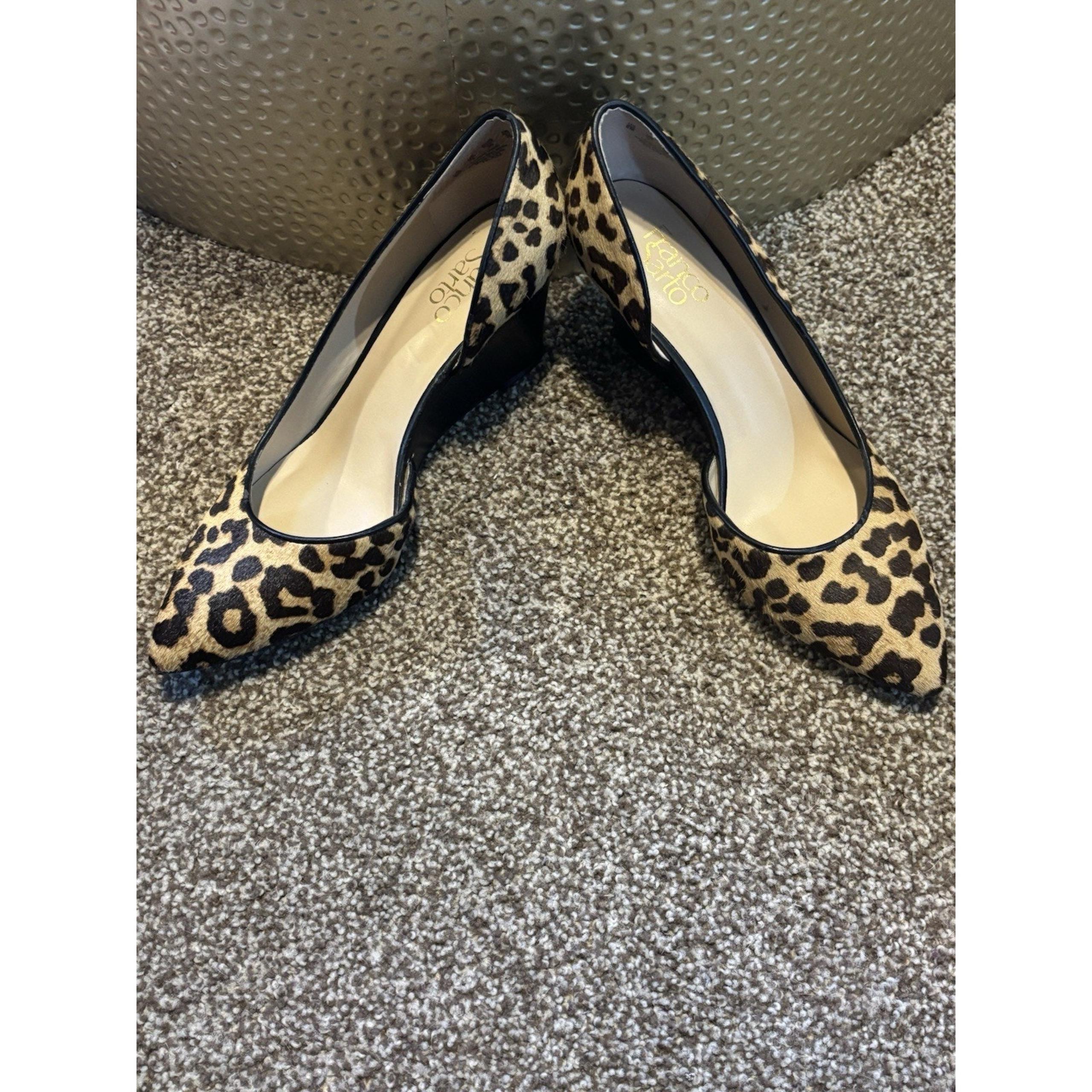 Franco Sarto Felice 2 Leather Calf Hair Wedge Pumps Size 9M Leopard Mob Wife