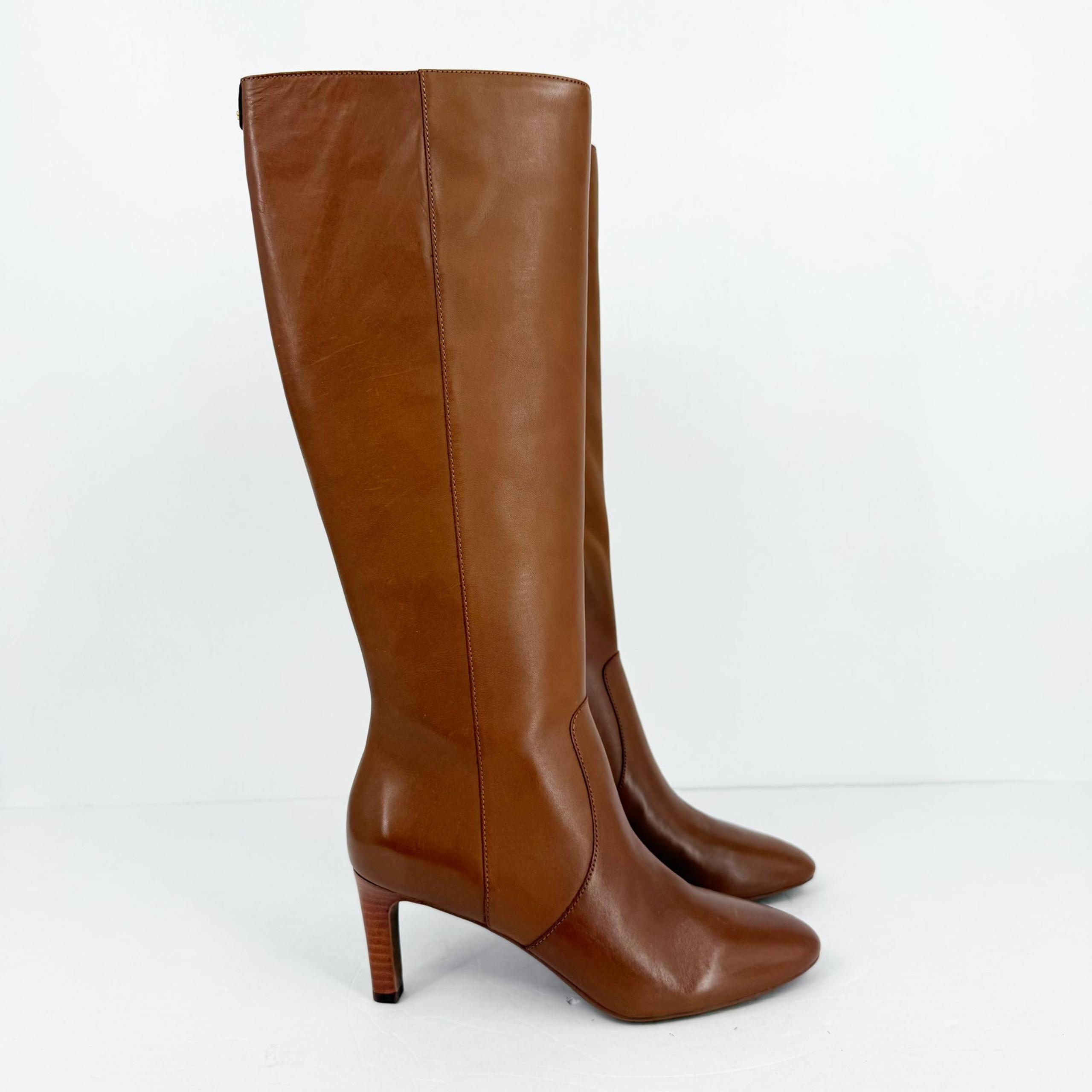 Lauren Ralph Lauren Women's Caelynn Dress Boots Size 8 Tan Leather Heeled NIB