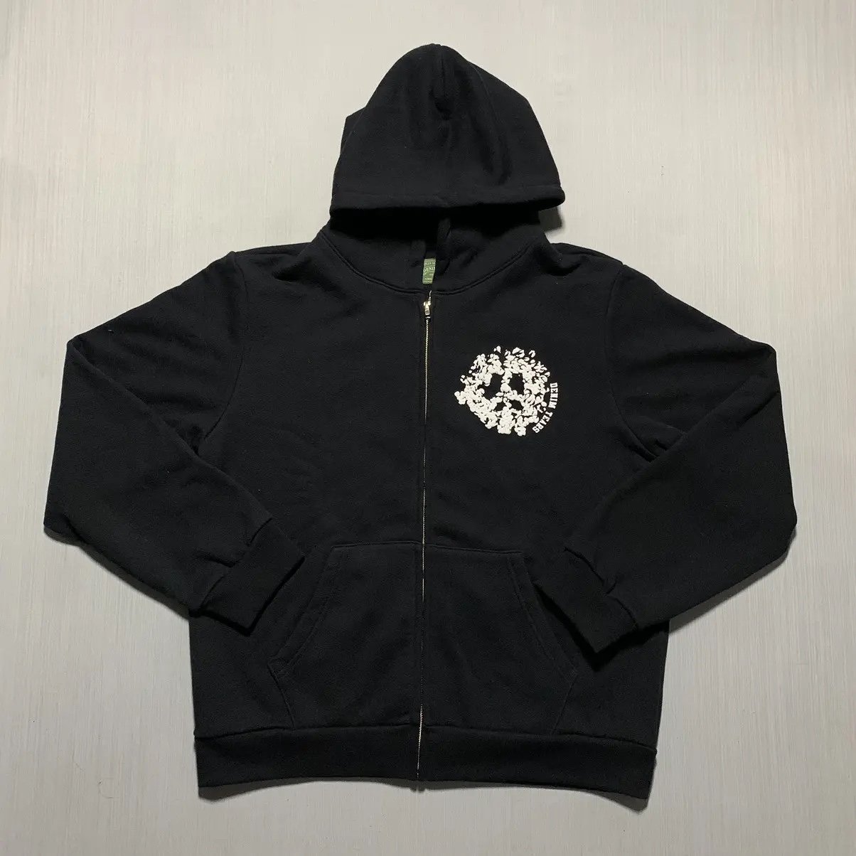 DENIM TEARS DENIM UNIVERSITY BLACK ZIP UP HOODIE