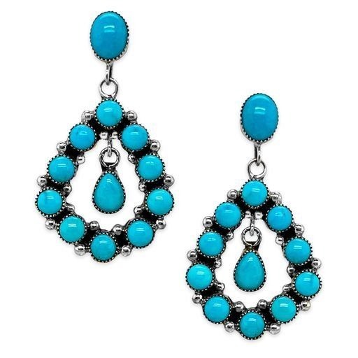 New. Turquoise Statement Earrings, Sterling Silver, Southwest Style