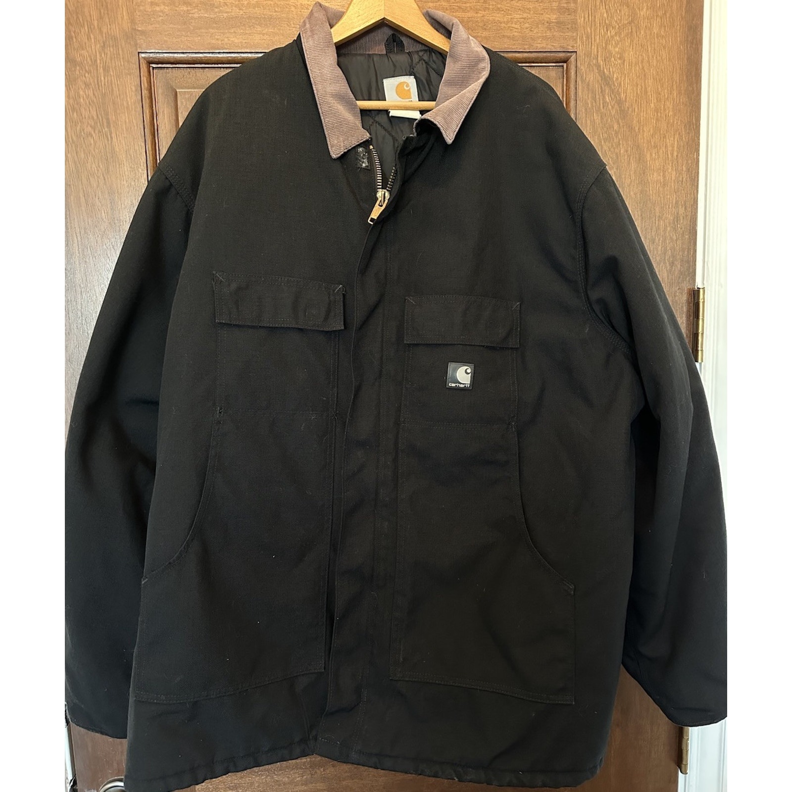 Vintage Carhartt Black Union Made Work Duck Jacket Corduroy Collar Mens 52 XXL