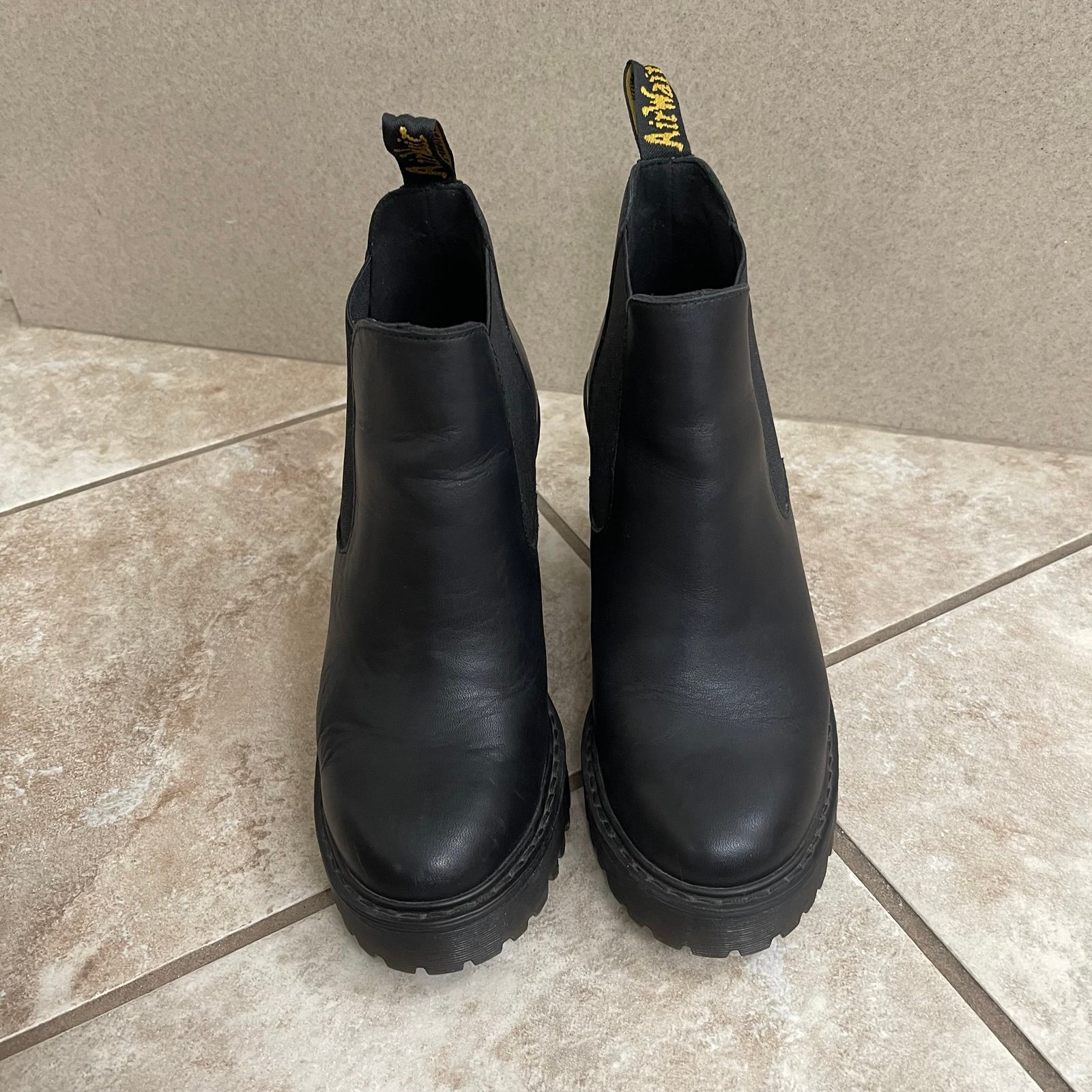 Dr Martens Leather Boots Hurston Chelsea Ankle Boots Sz Black