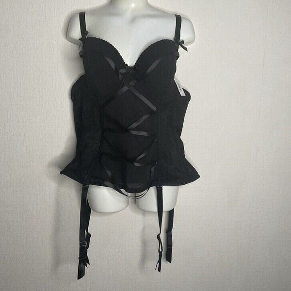 NWT Adore Me Women's Black Bustier Lace Up Corset Lingerie Size 40B