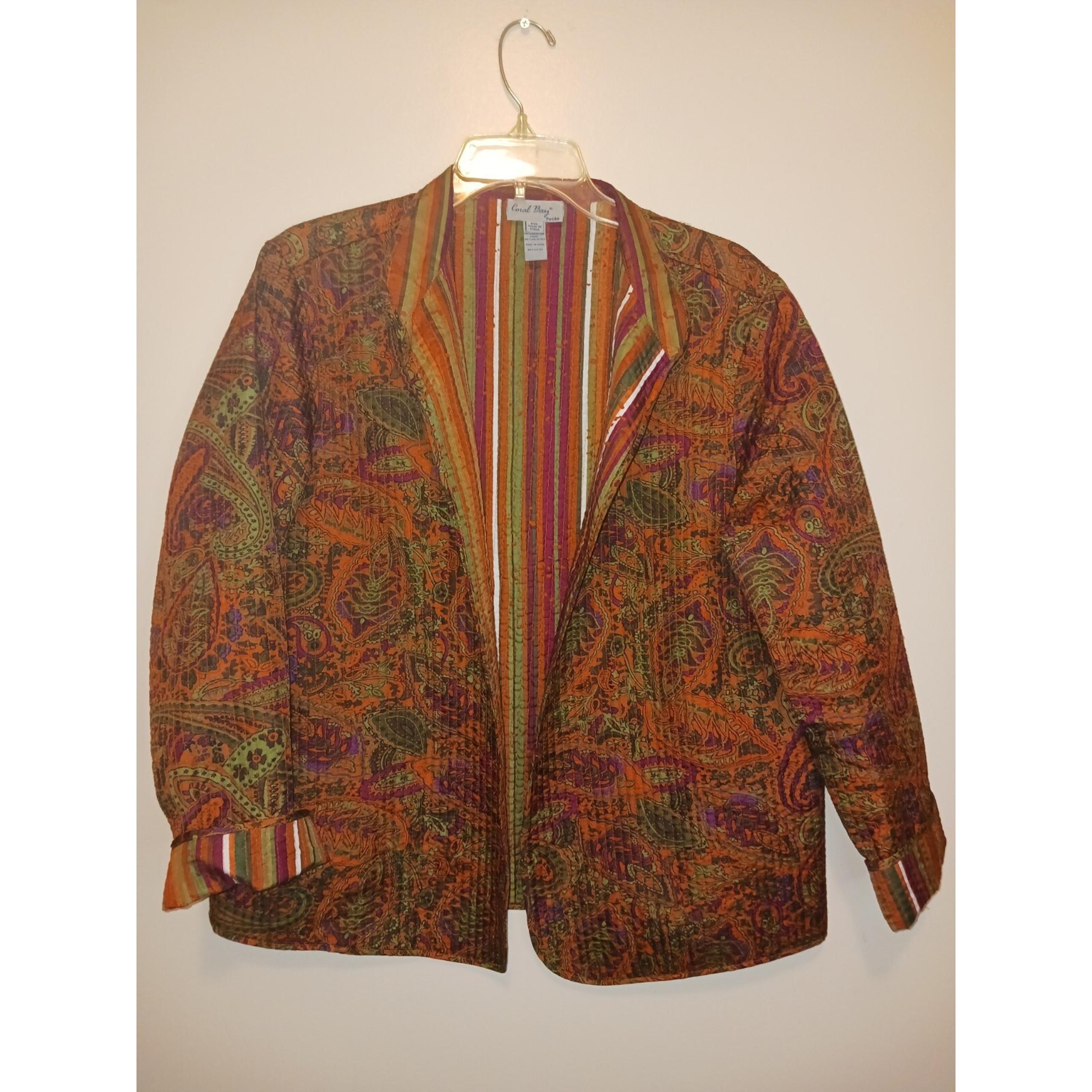Coral Bay Petites Womens Paisley Print Blazer Jacket Size PXL