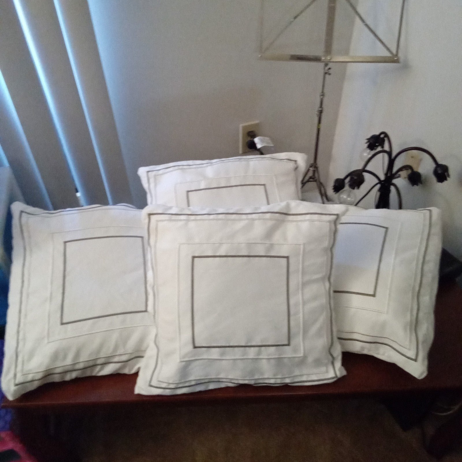 Square Frames White Throw/Sofa Pillows with Accent Color Blocks Lot