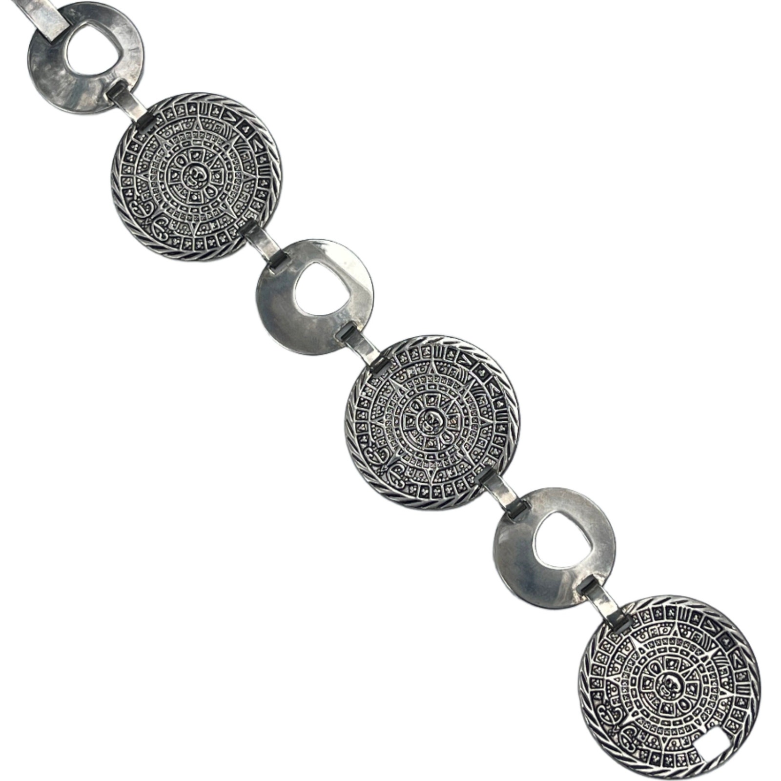 Vintage Modernist Mayan Calendar Sterling Silver Bracelet - Taxco Mexico 45 gram