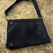MATT & NAT Navy Blue Oversized Messenger Crossbody Laptop Bag Leather VGC