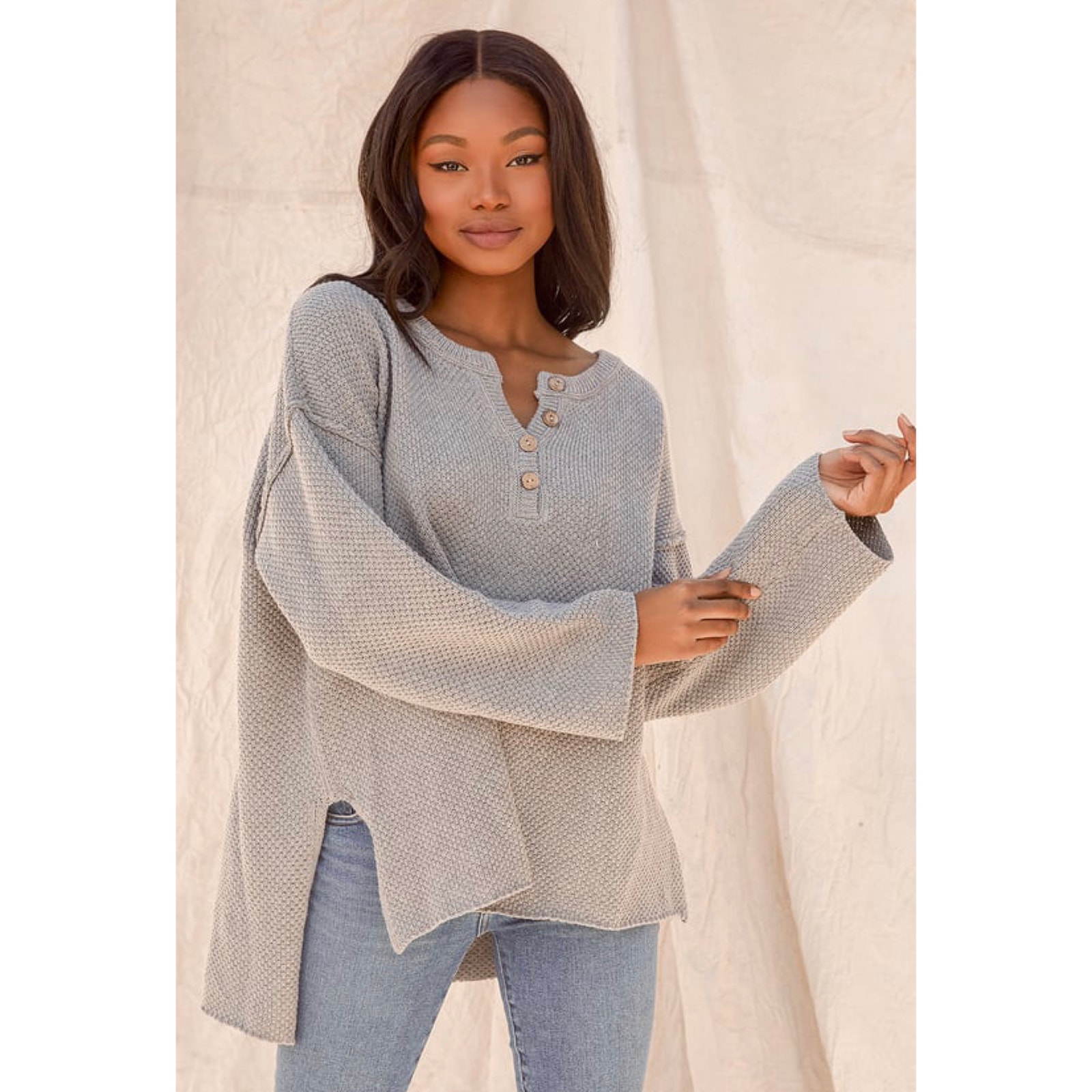 NWT Lulus Cold Days Grey Knit Oversized Sweater Top Size Medium