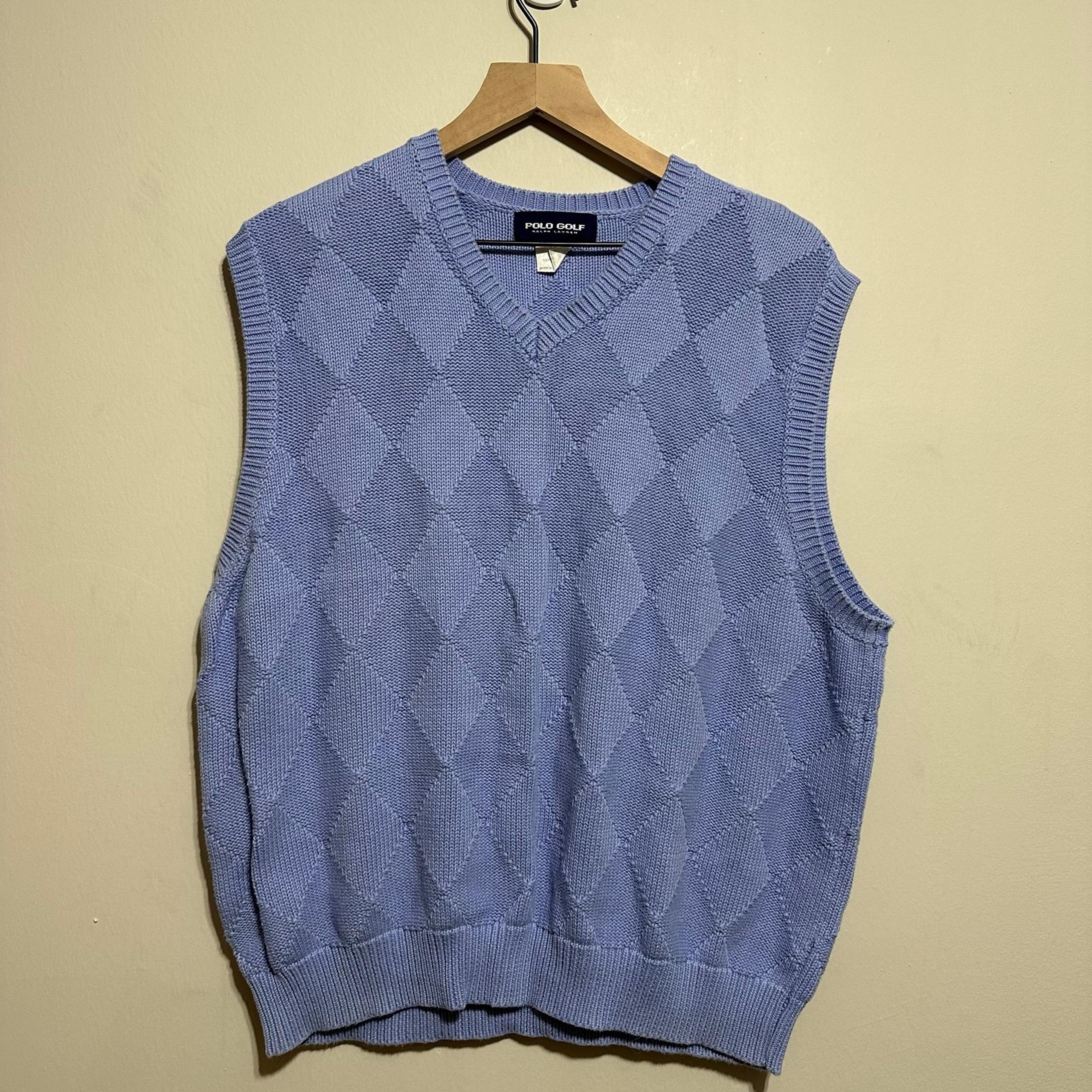 Polo Golf Ralph Lauren Vintage Men’s Sweater Vest Size L 100% Cotton Blue Preppy