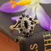 Vintage 1992 9ct Sapphire & Diamond Double Halo Navette Cluster Ring