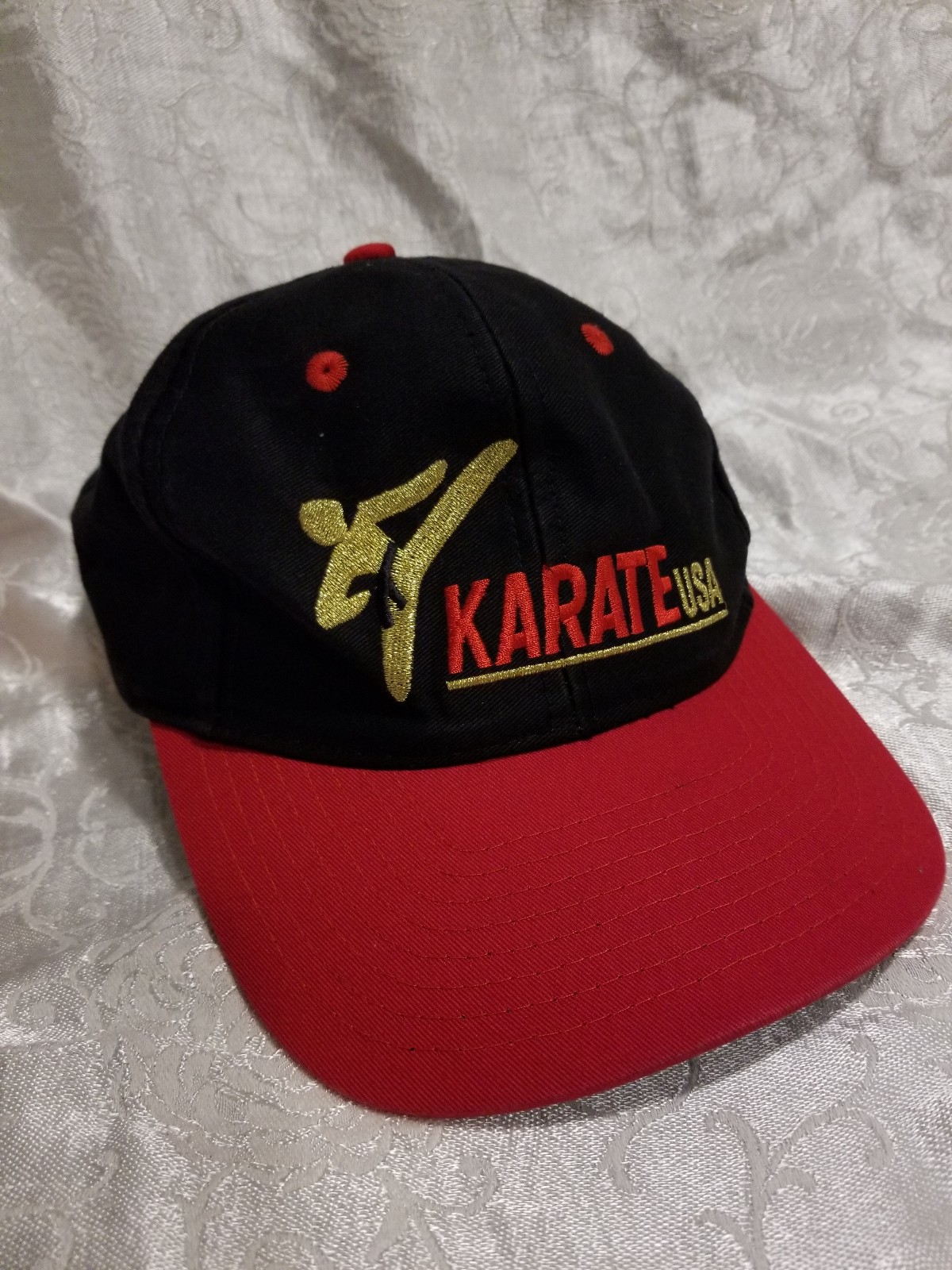 Vintage Karate USA Men's Red and Black Adjustable Baseball Snapback Hat 90s