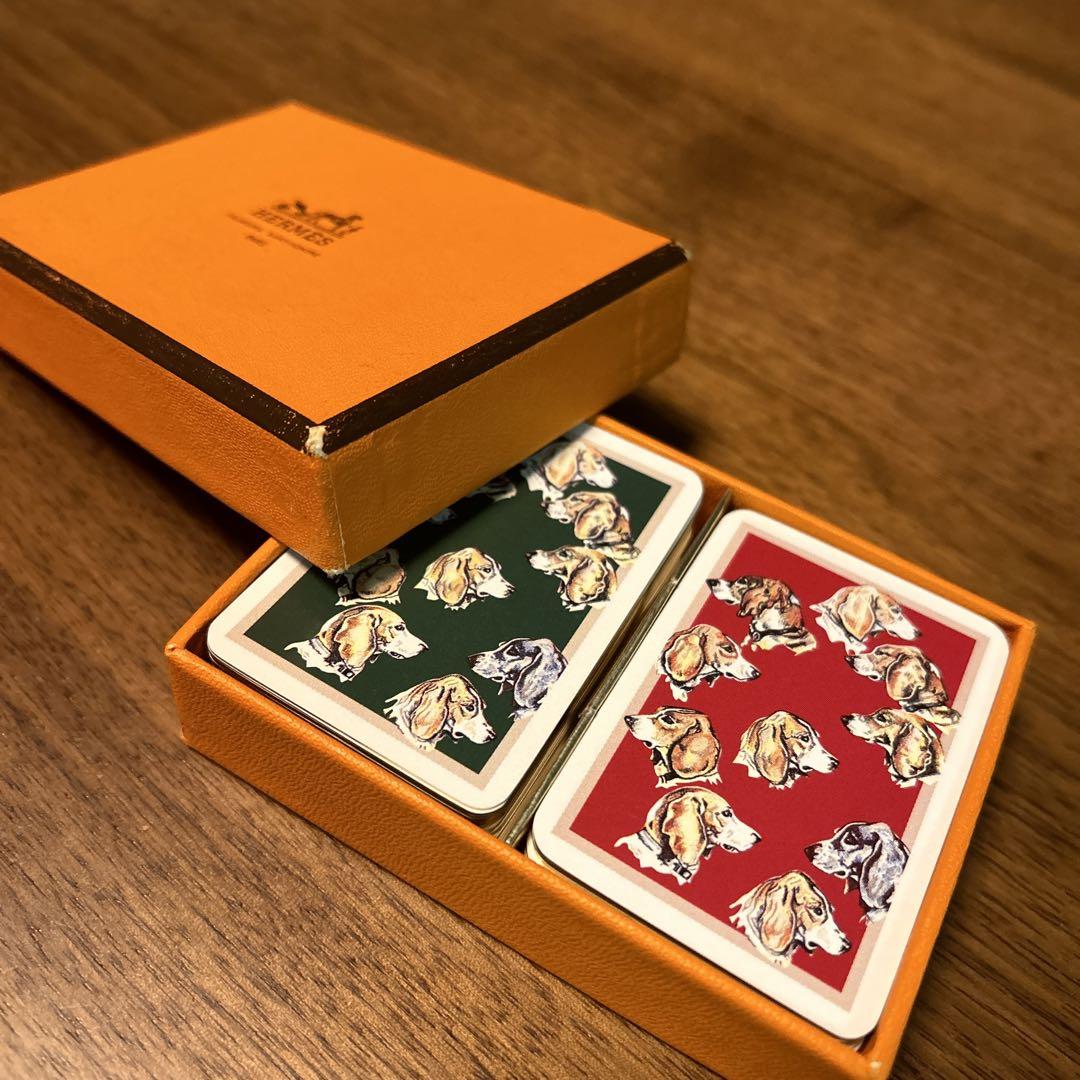 [With Box] Unused Item [HERMES] Playing Cards Card Game Dog Red Green