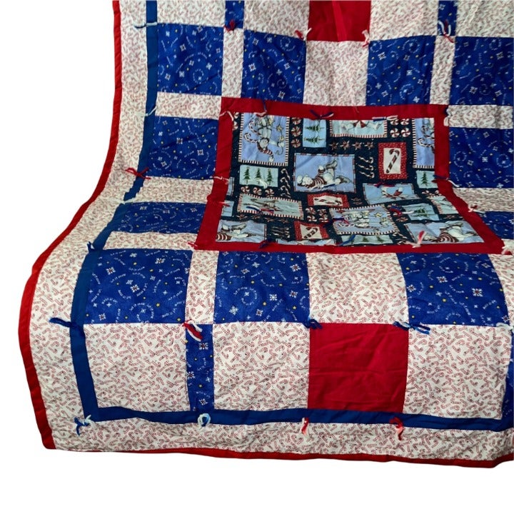 Vintage Handmade shops Hand Crafted Granny Square Quilt Christmas Holiday 57 X 44