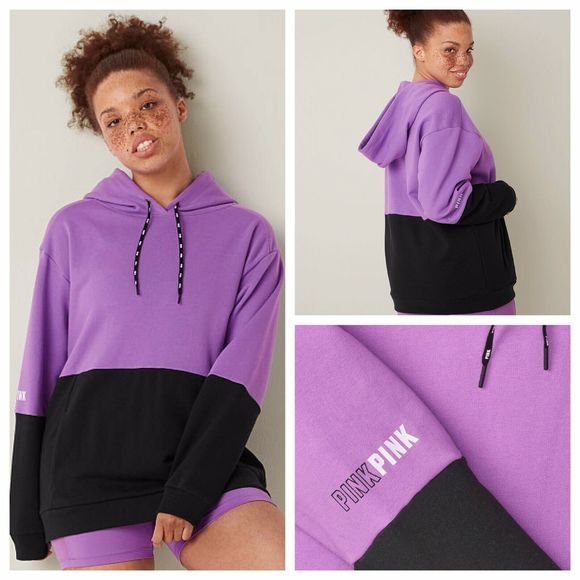 Vs Victorias Secret Pink Active Fleece Pullover Hoodie Sweater Top Amethyst XL