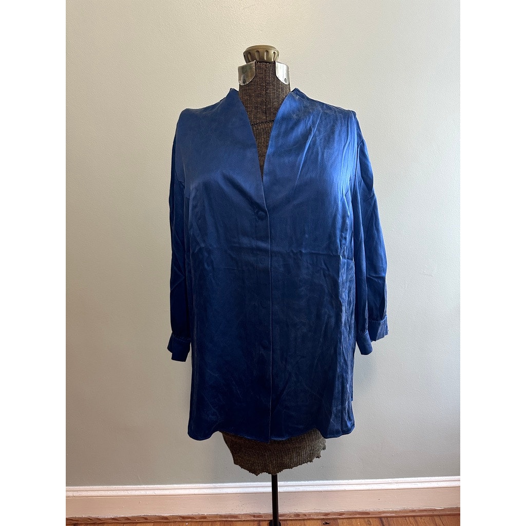 Lafayette 148 peacock blue silk button down size 20