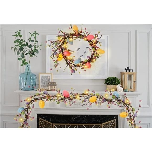 Easter Garland Faux Spring Vine led Egg Light Rattan for Mantle Artificial