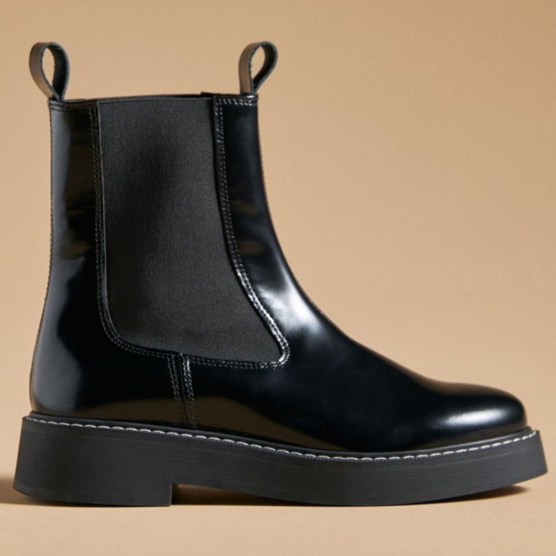 New Anthropologie Pilcro Contrast Stitch Chelsea Boots Black