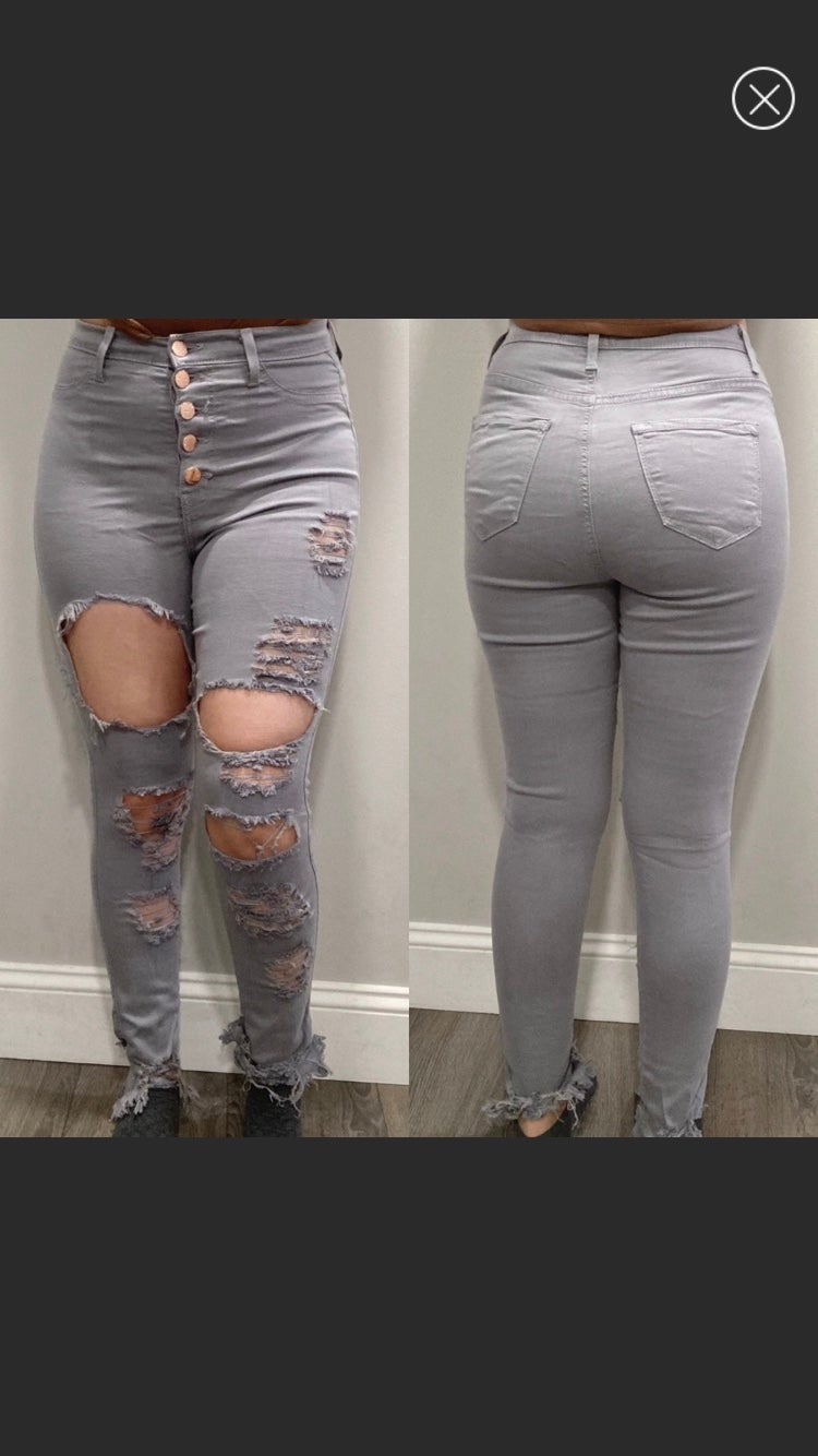 Gray distressed jeggings trendy