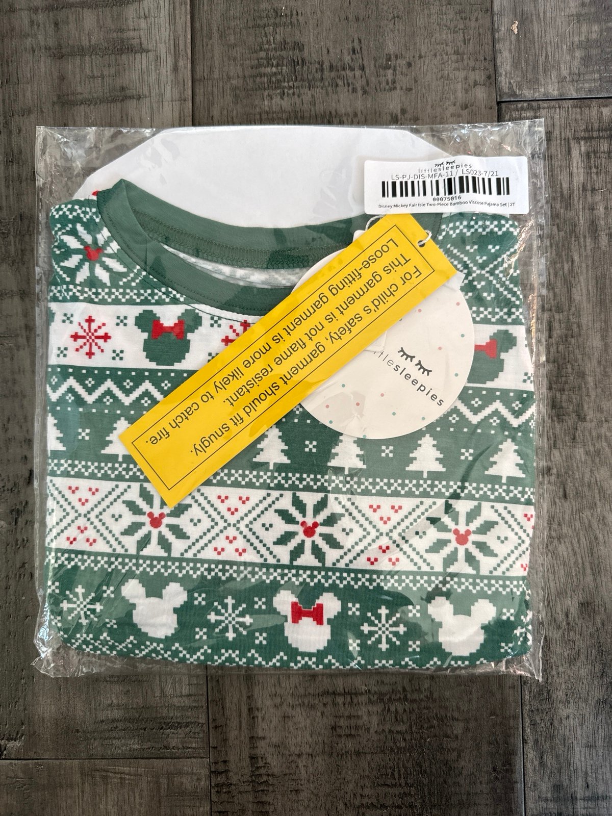 2T NIB Little Sleepies Disney Mickey Fair Isle Pajama Set (OG/Green)