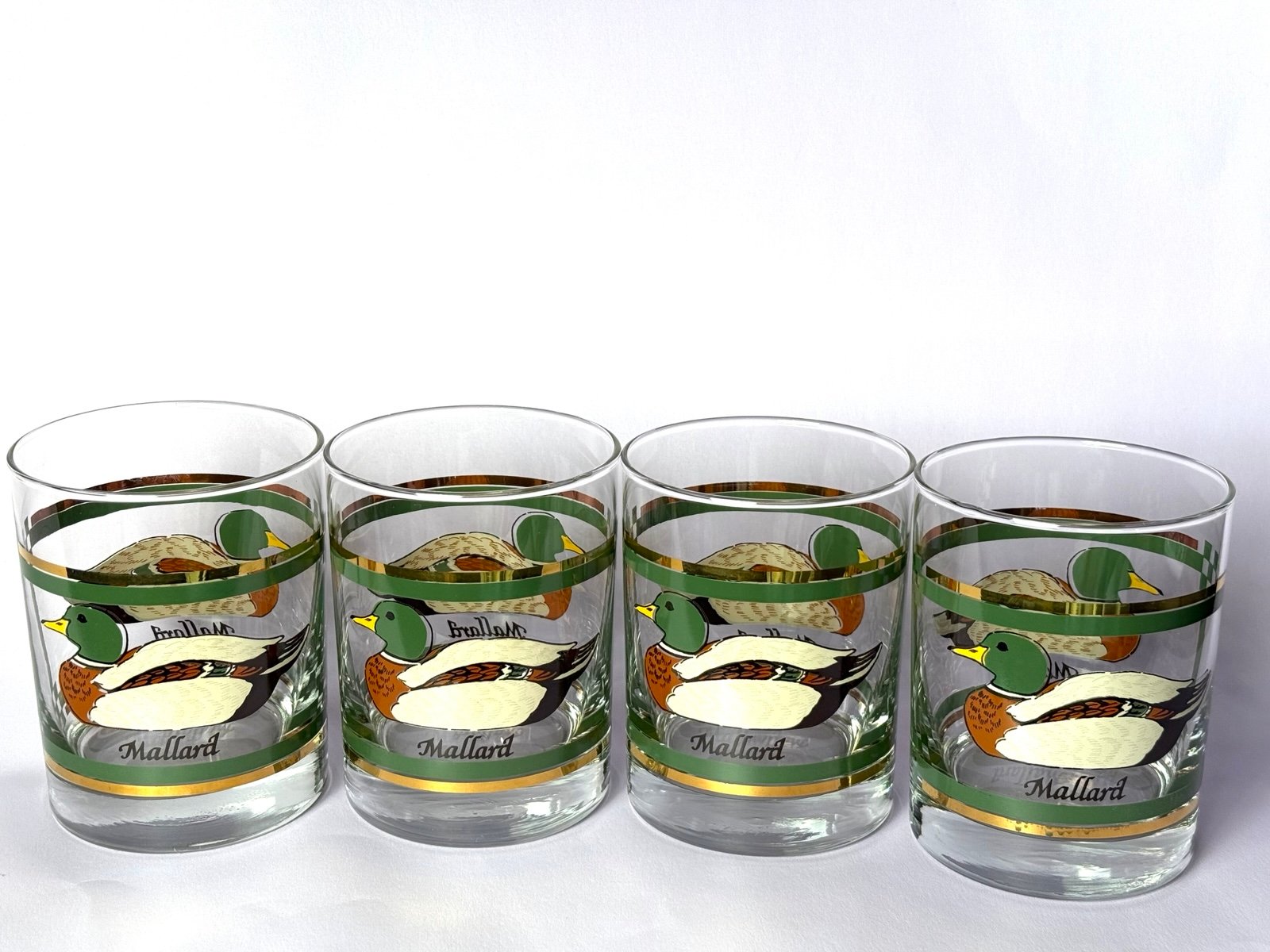 VTG Set 4 Libbey Glass Mallard Duck Hunting Bar Whiskey Low Ball Glasses 12oz