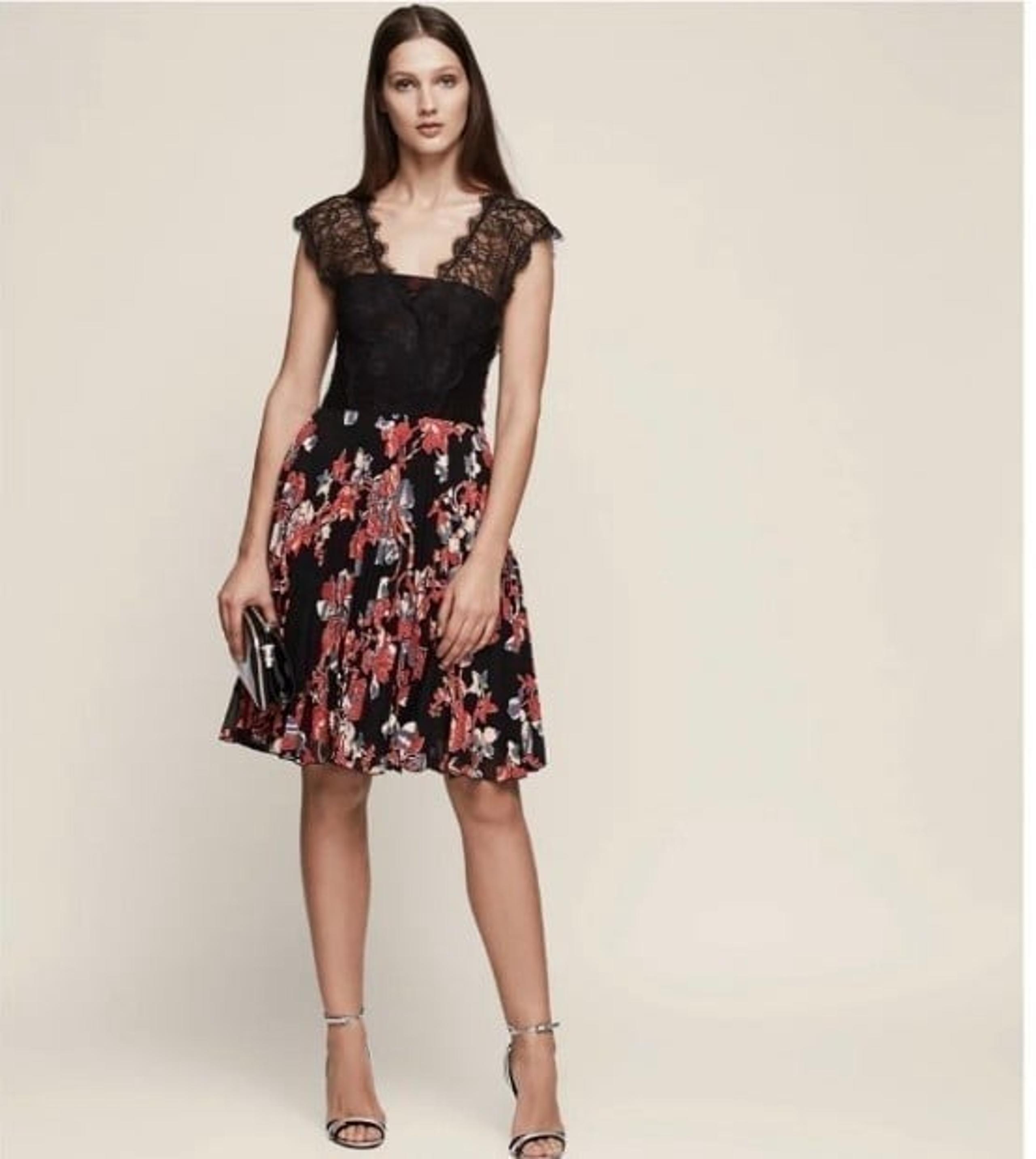 REISS Haven Multi Lace Dress size 2 Floral Pleated  Knee Length
