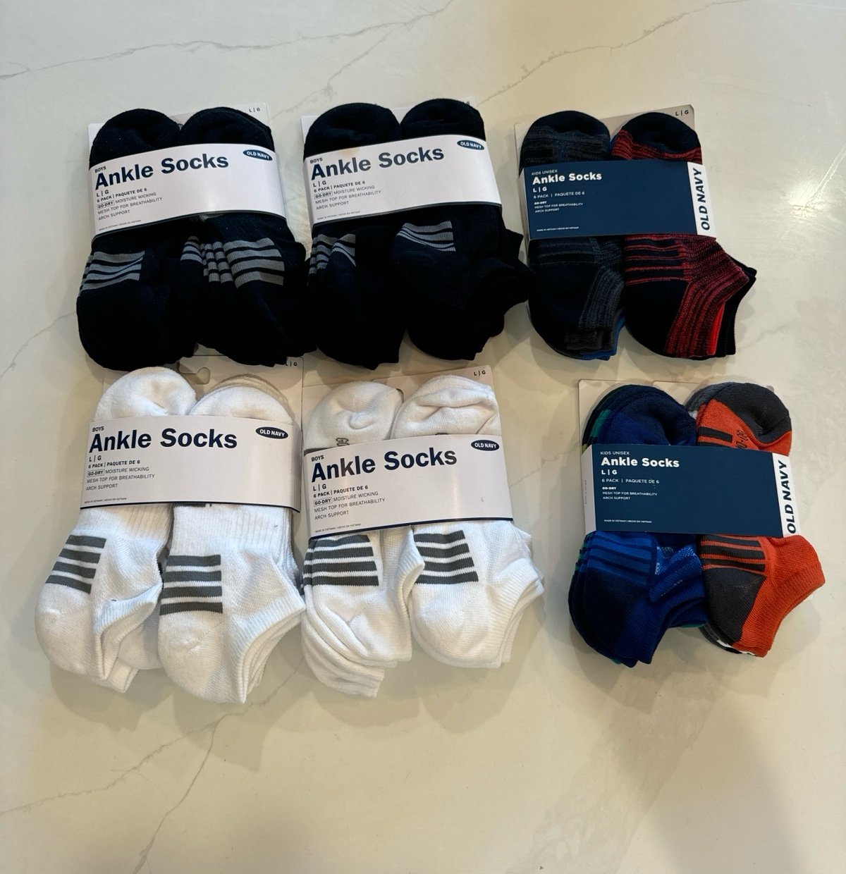 NWT lot of SIX 6-packs old navy active socks LARGE