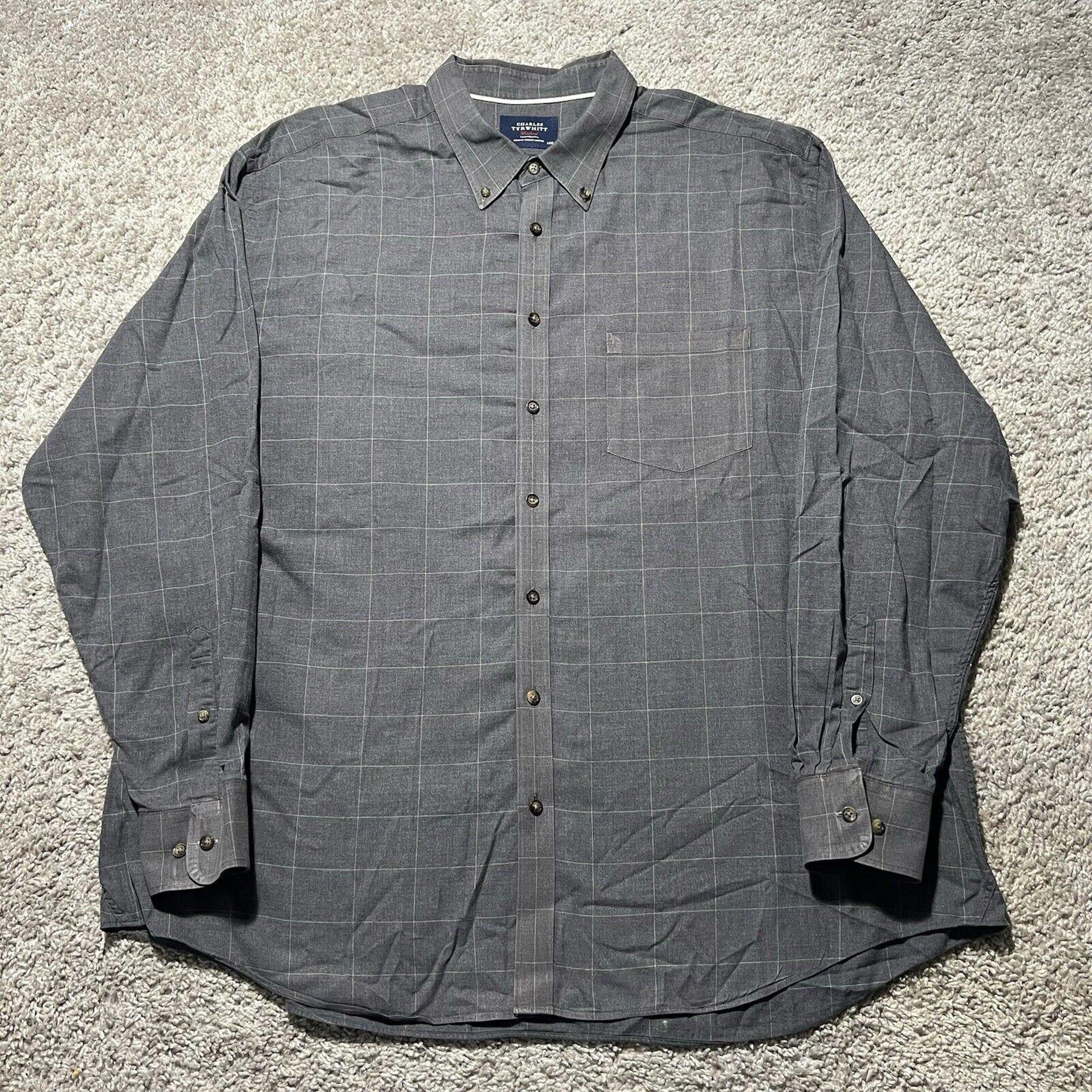 CHARLES TYRWHITT Shirt Mens 3XL XXXL Plaid Button Up Classic Fit Non Iron Gray