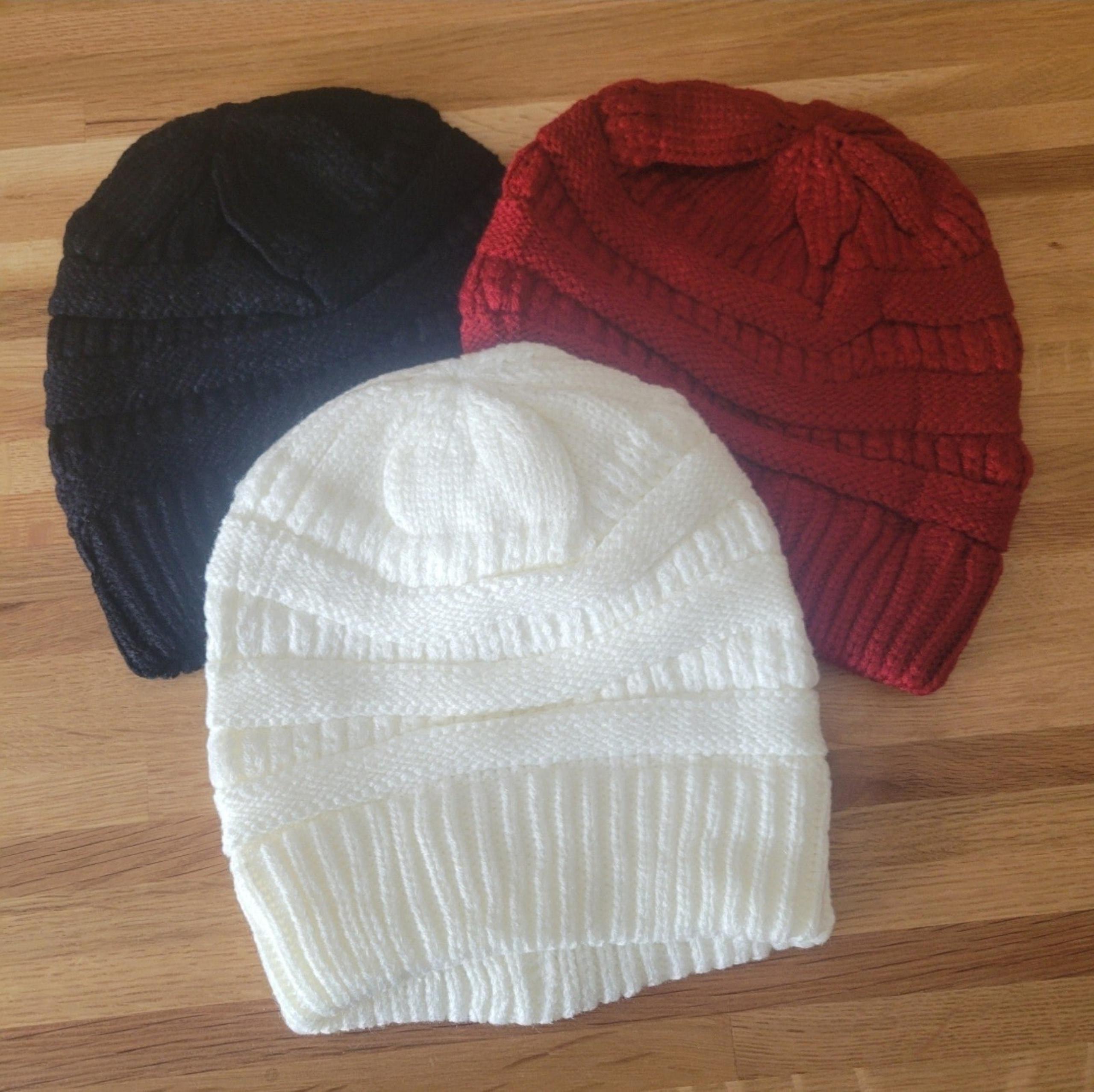 NEW Set of 3 Women's Knit Criss Cross Ponytail Beanies