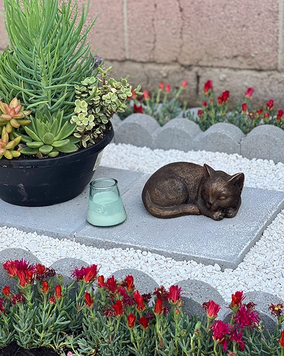 Bronze Sleeping Cat Statue, 3.5H, Garden Collection, Resin and Stone