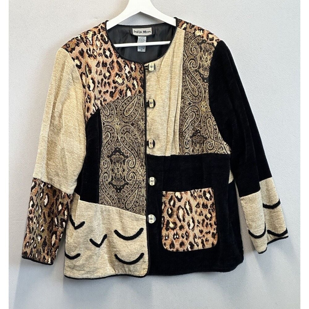 Vintage 90s Indigo Moon Women's Plus Sz 1X Patchwork Texture Animal Print Jacket