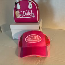 TruckerNWT VON DUTCH most popular hot pink velvet trucker hat, and mini bog