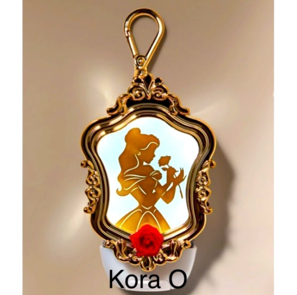 BBW Princess Belle Gold Keychain/Pocketbac Holder with Red Rose NEW