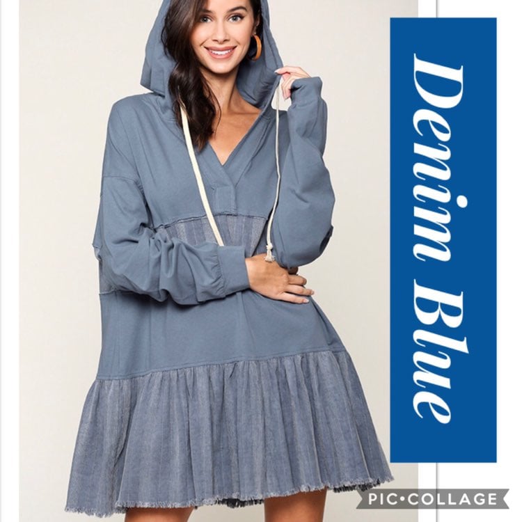 Denim Blue Mixed Fabric Top