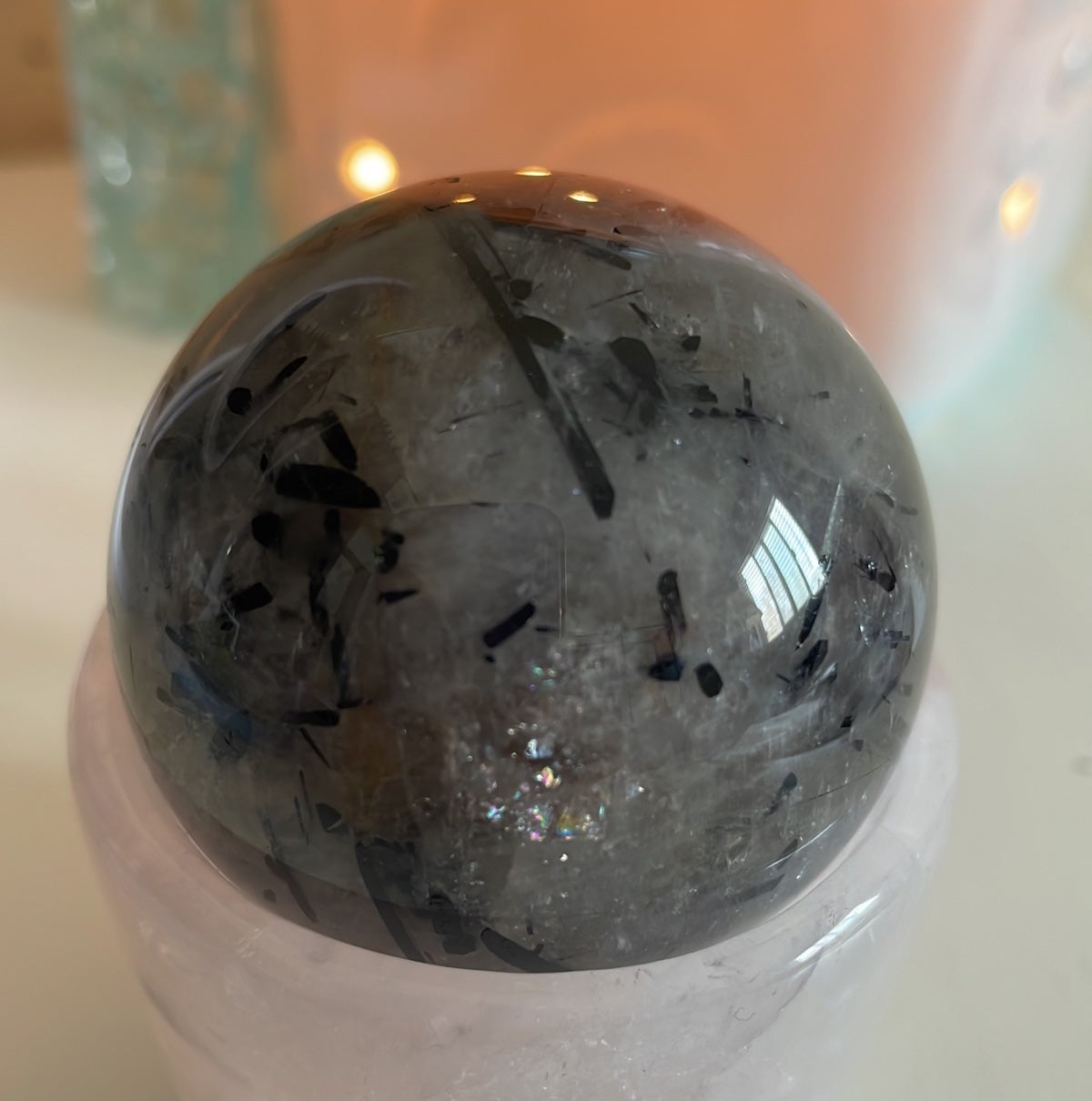 Black tourmaline quartz Sphere