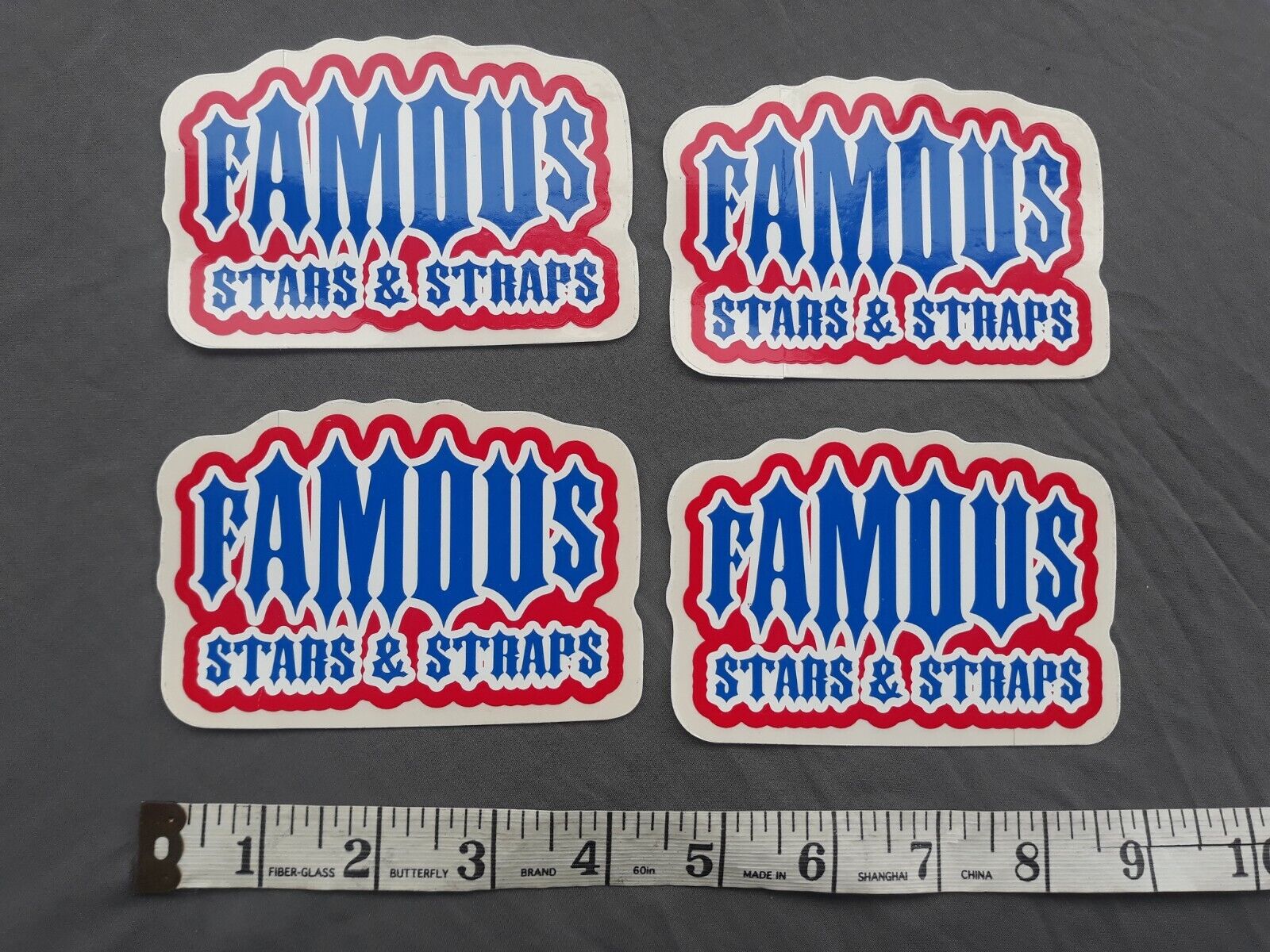 (4) Vintage FAMOUS STARS & STRAPS Sticker Lot. Travis Barker Clothing Blink182