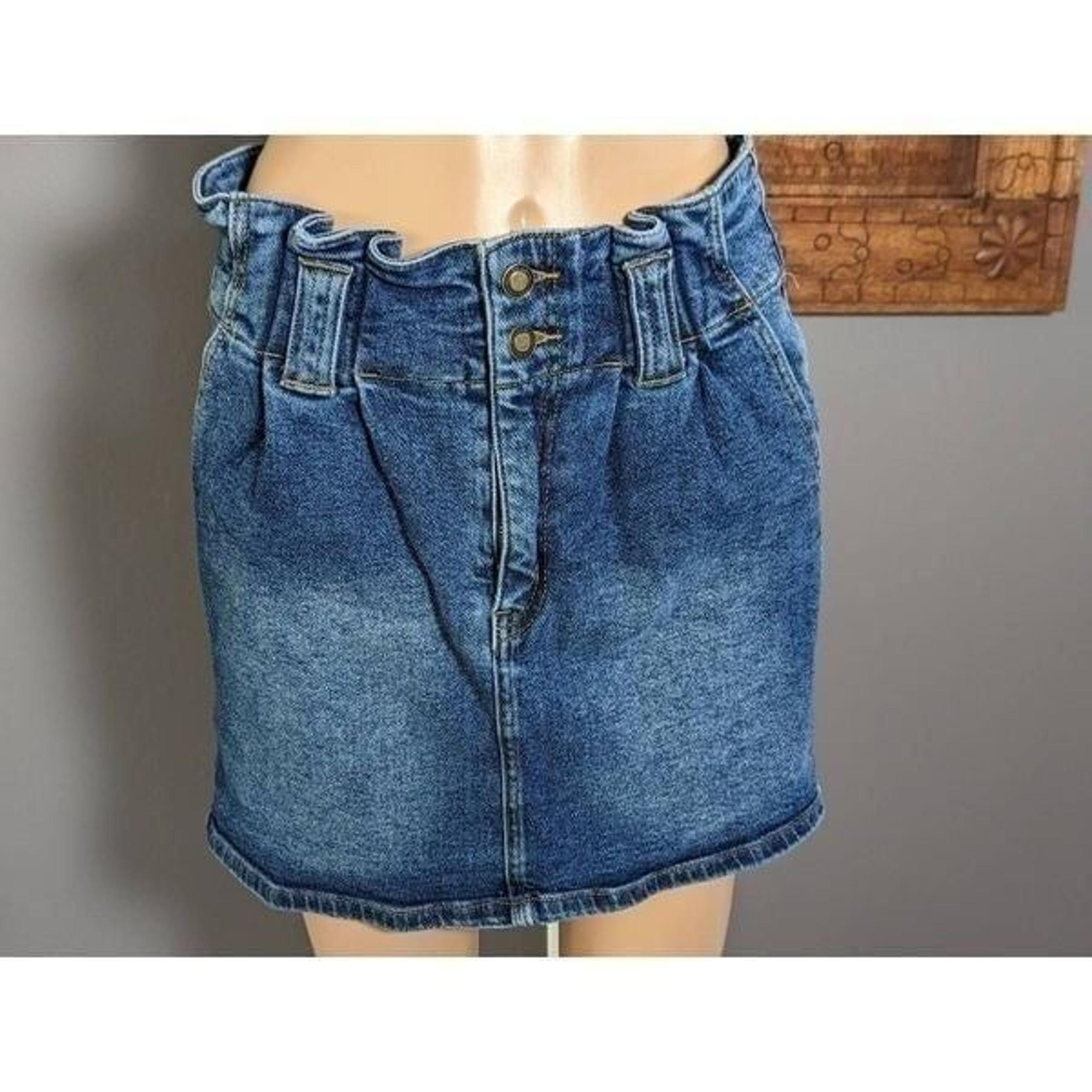 Angel Kiss Denim Collection Women's Paper Bag Ruffled Pleated Waist Skirt Size M