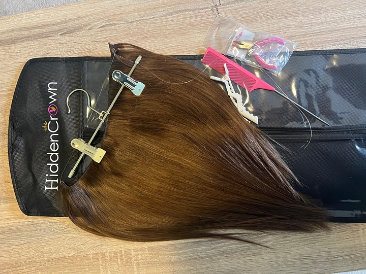 Hidden Crown halo hair extensions - medium brown 14 inch - remy human hair