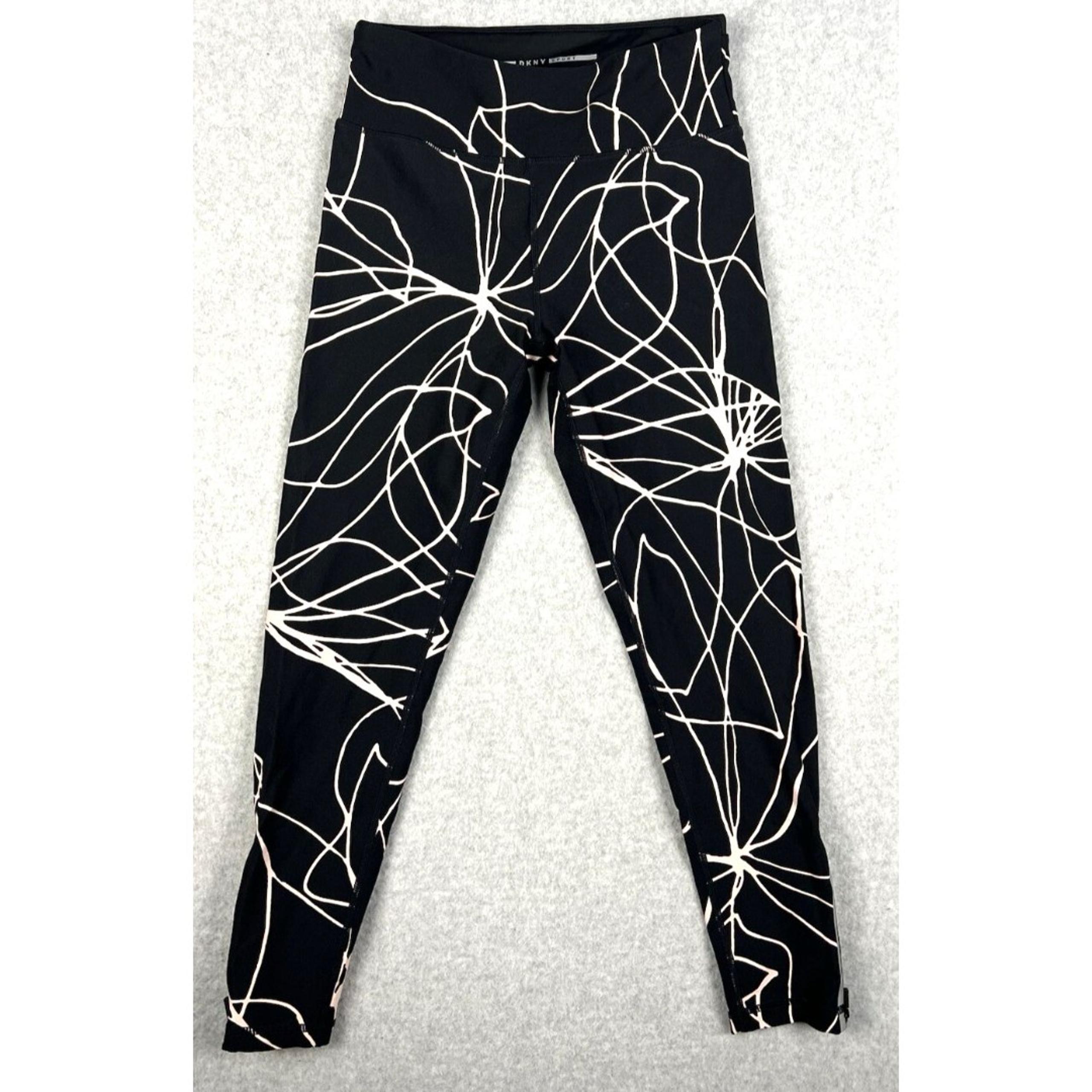 DKNY Sport Leggings Womens Small Black Amaryllis Printed High Rise Yoga Pant Jog